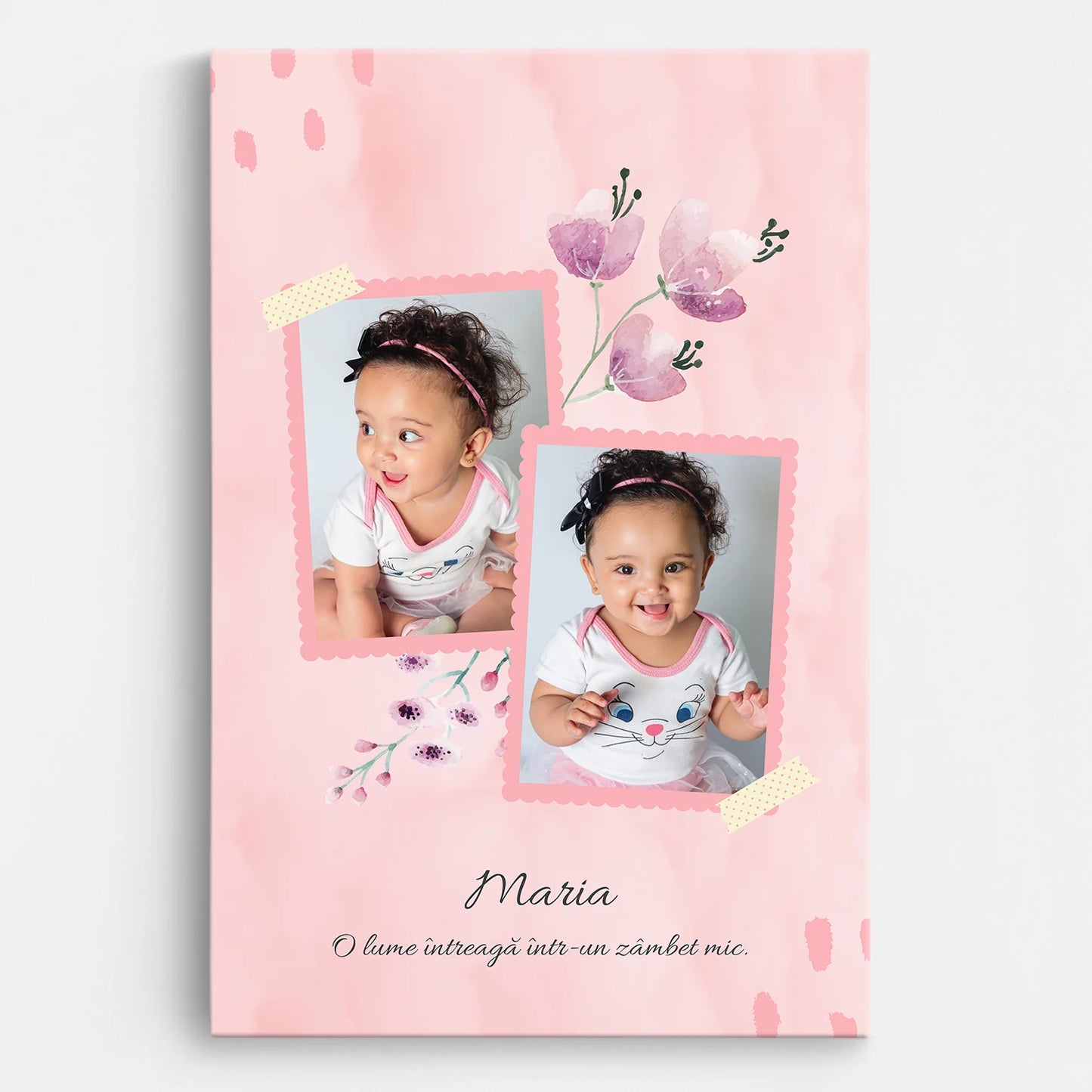Tablou personalizat bebelusi - colaj 2 poze (roz) - WOWCanvas.ro