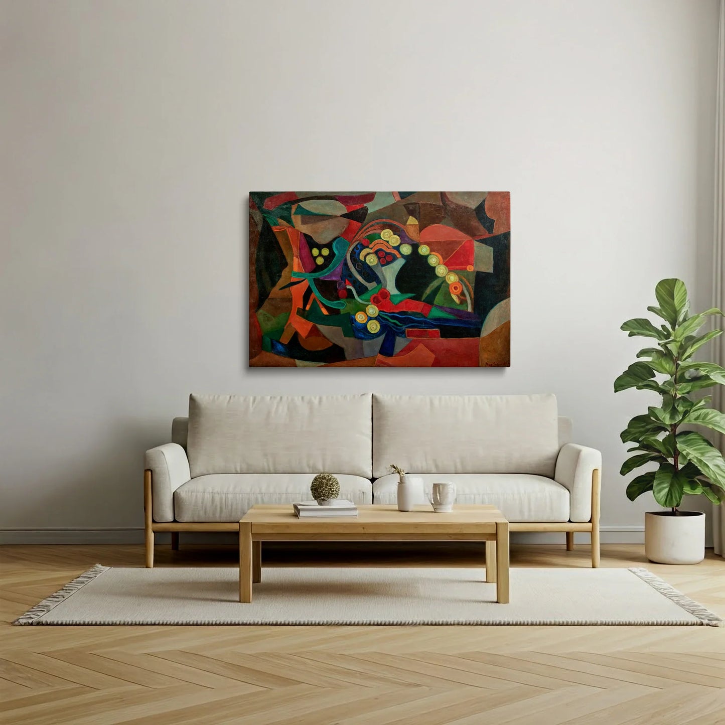 Tablou Abstract - Compoziție Colorată și Dinamică - vedere living