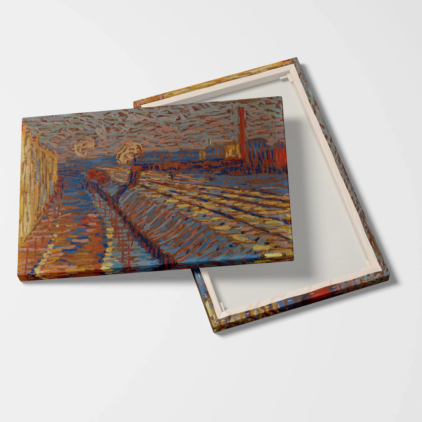 Tablou Abstract - Peisaj Urban cu Cale Ferată în Zăpadă
