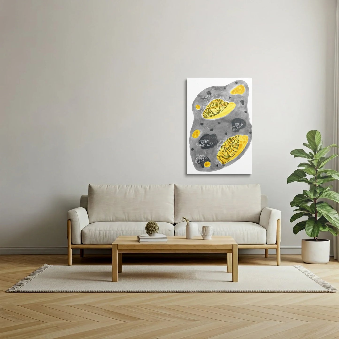 Tablou Abstract - Textură Acuarelă cu Accente Galbene