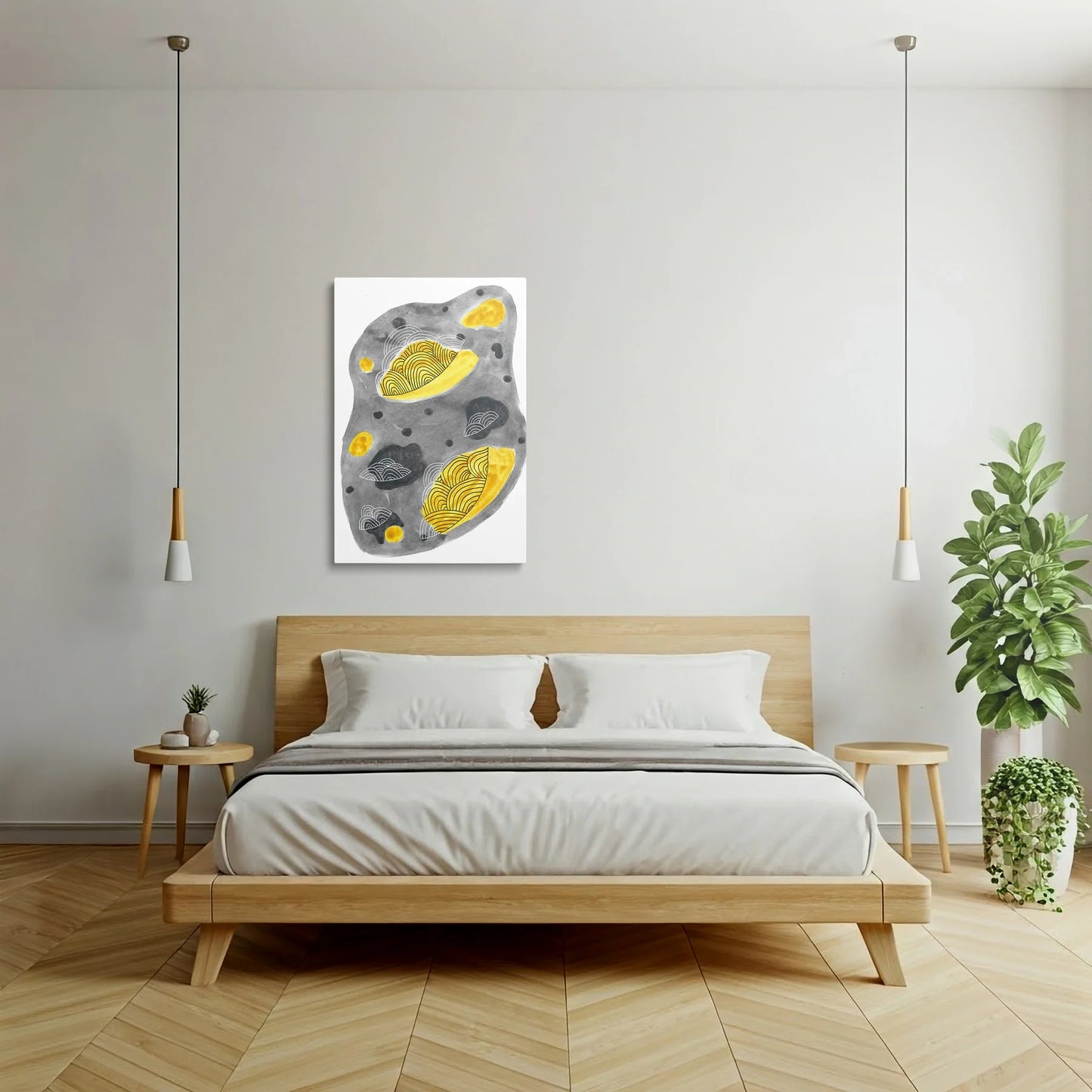 Tablou Abstract - Textură Acuarelă cu Accente Galbene