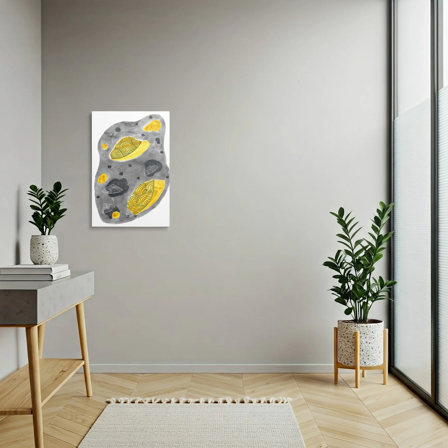 Tablou Abstract - Textură Acuarelă cu Accente Galbene