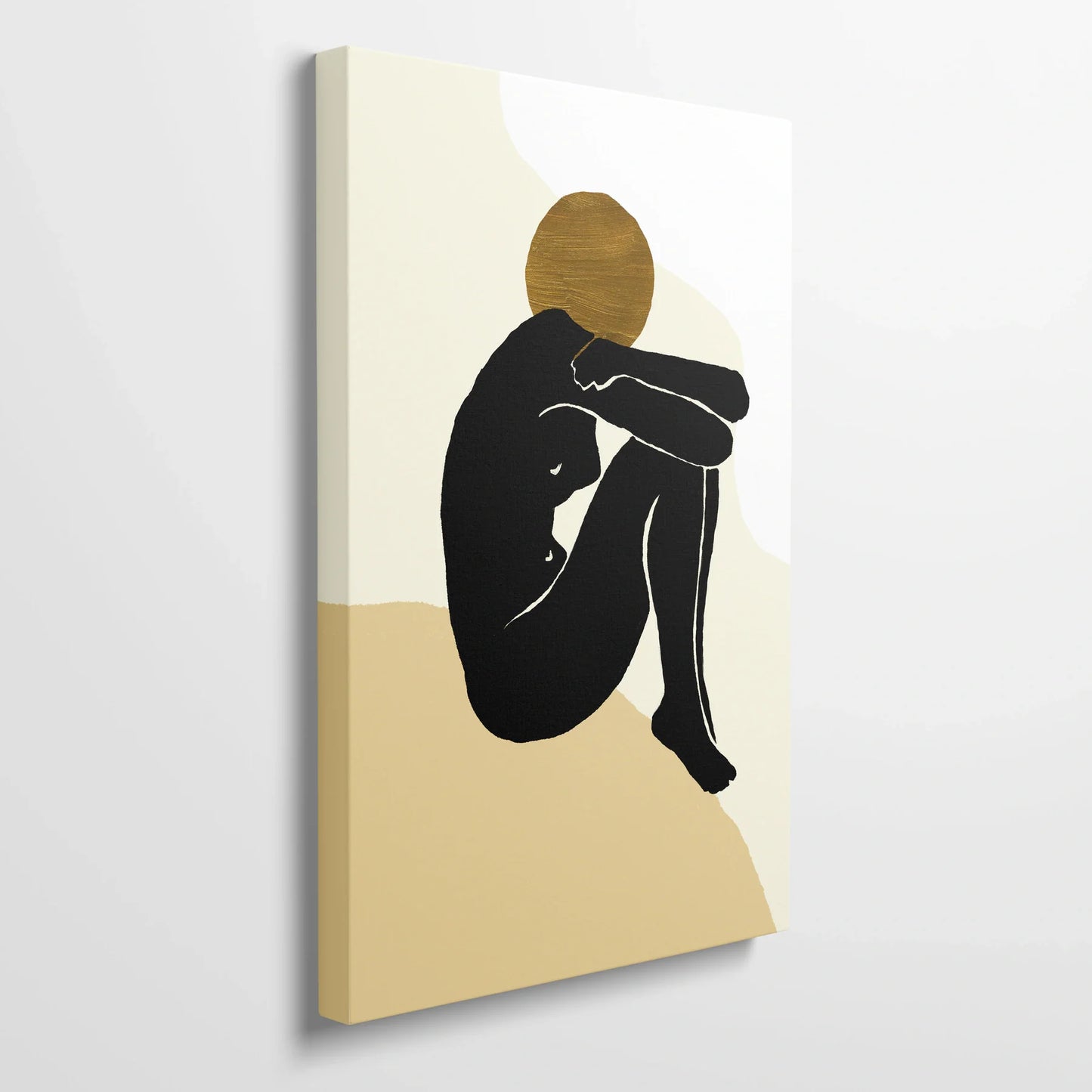 Tablou Abstract - Siluete Minimaliste cu Accente Aurii