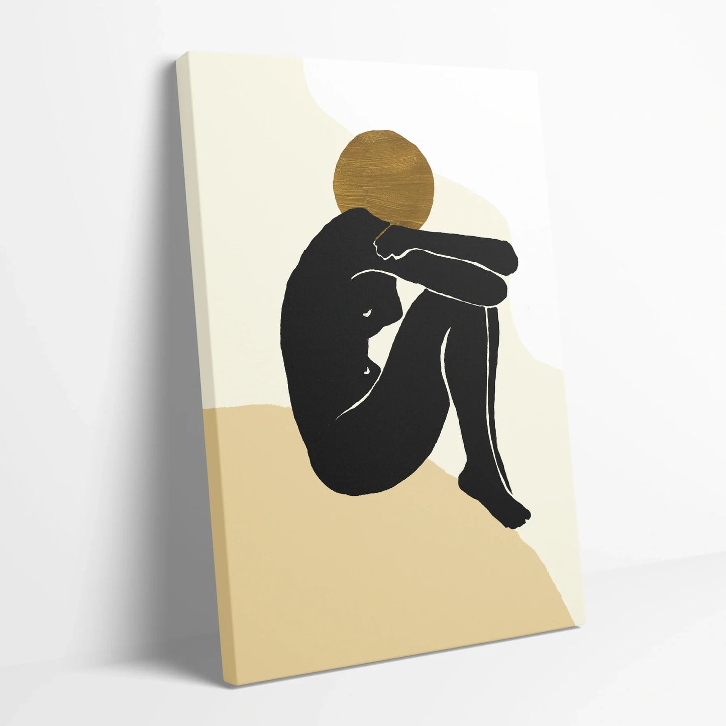 Tablou Abstract - Siluete Minimaliste cu Accente Aurii