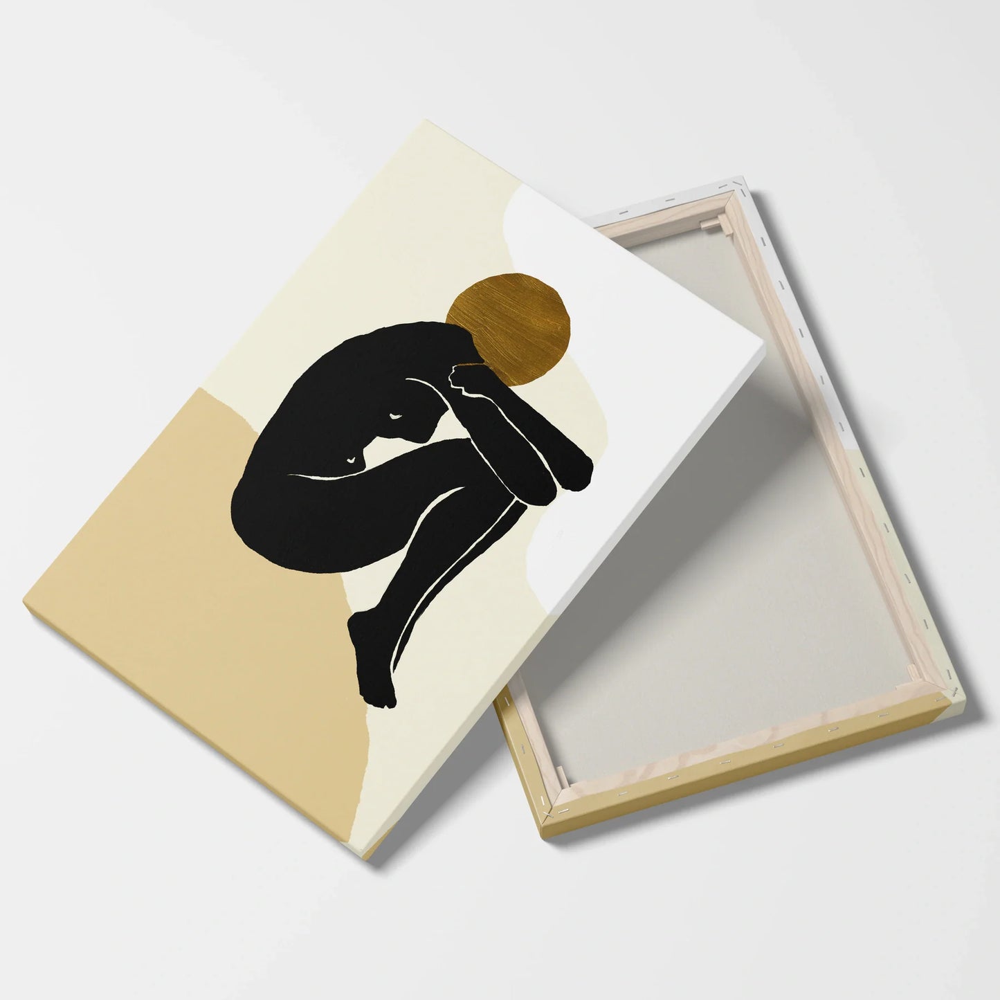 Tablou Abstract - Siluete Minimaliste cu Accente Aurii