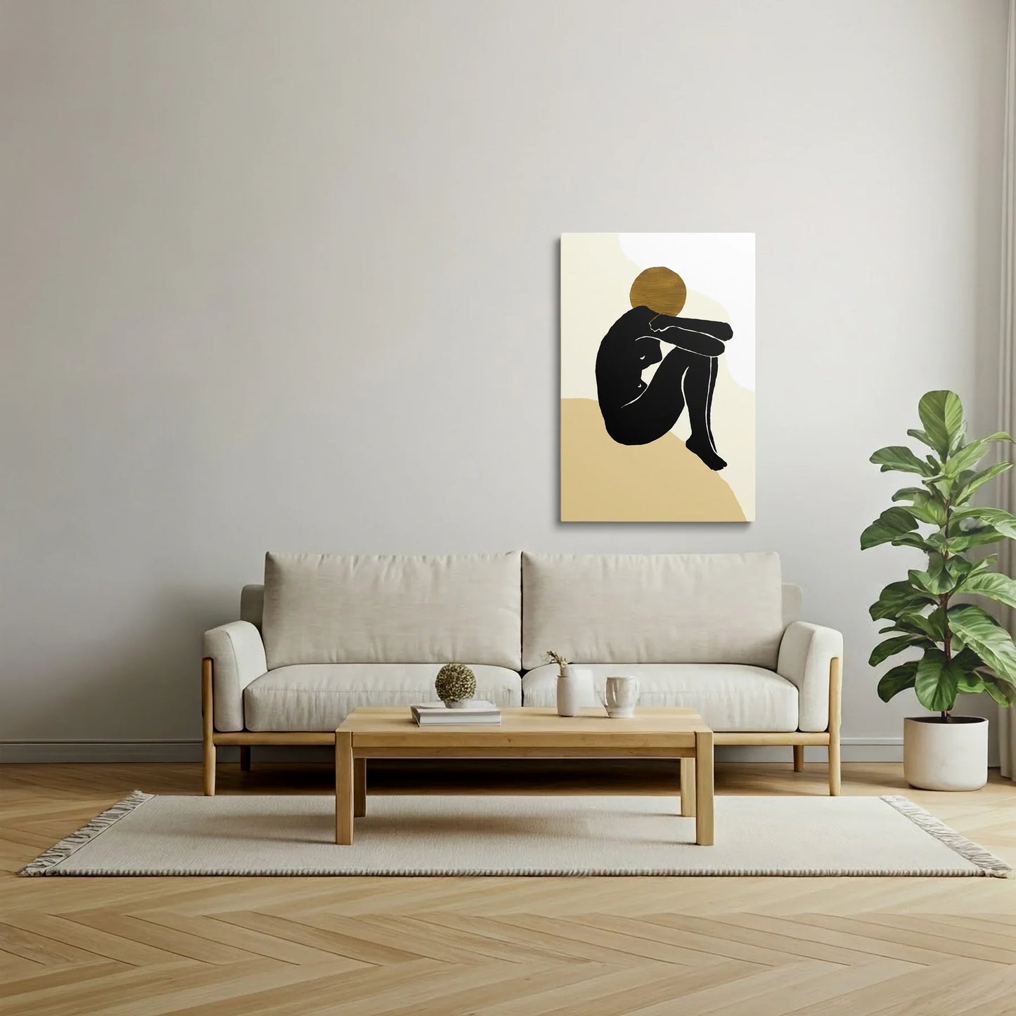 Tablou Abstract - Siluete Minimaliste cu Accente Aurii