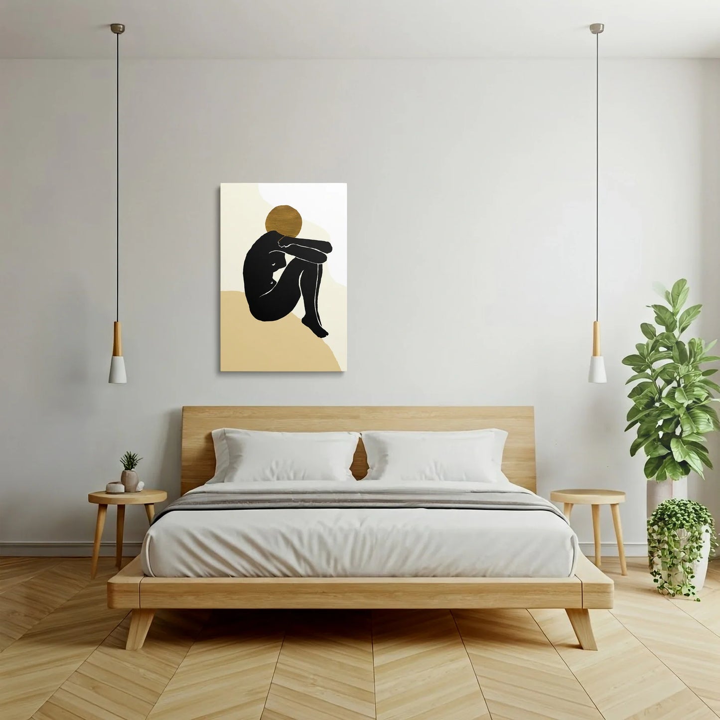 Tablou Abstract - Siluete Minimaliste cu Accente Aurii