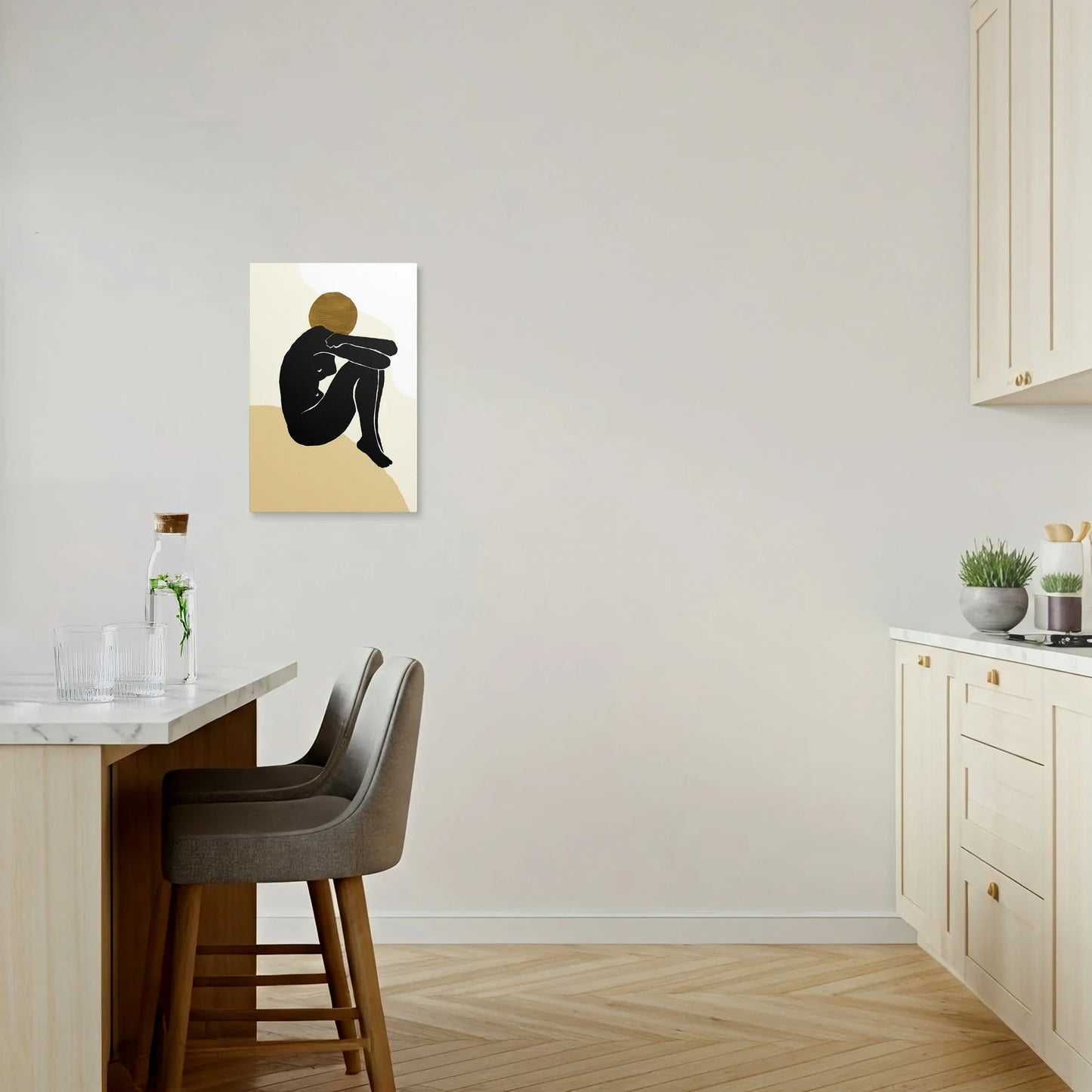Tablou Abstract - Siluete Minimaliste cu Accente Aurii