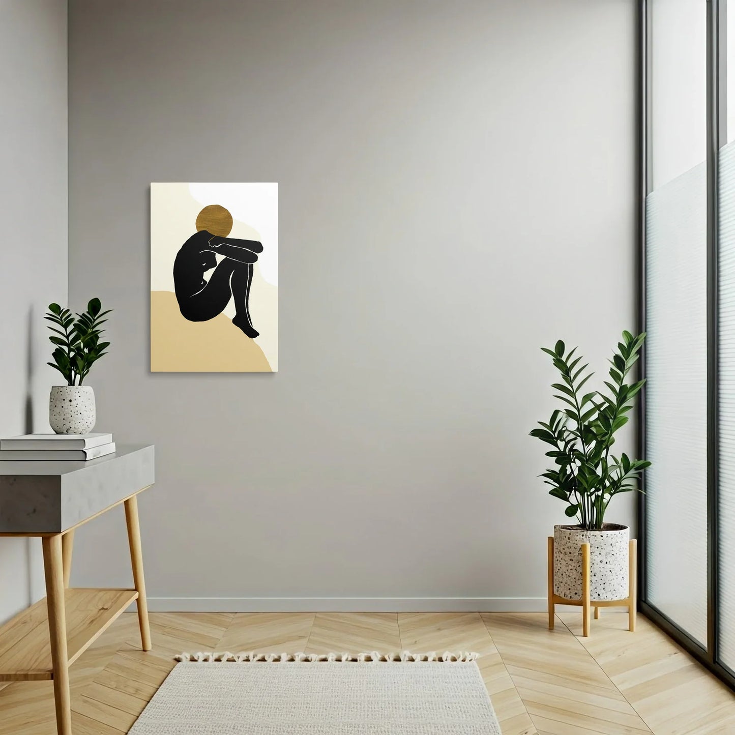 Tablou Abstract - Siluete Minimaliste cu Accente Aurii