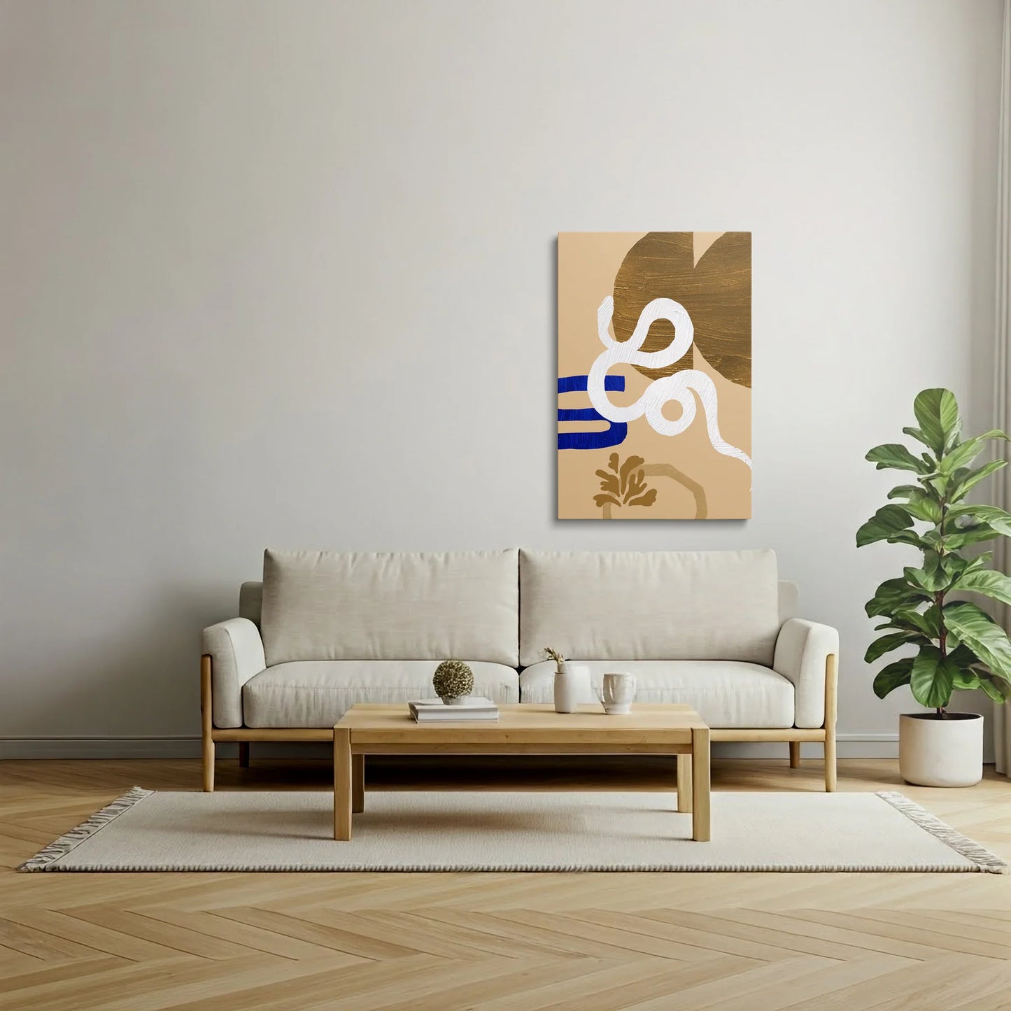 Tablou Abstract - Compoziție Minimalistă cu Forme Vii - vedere living