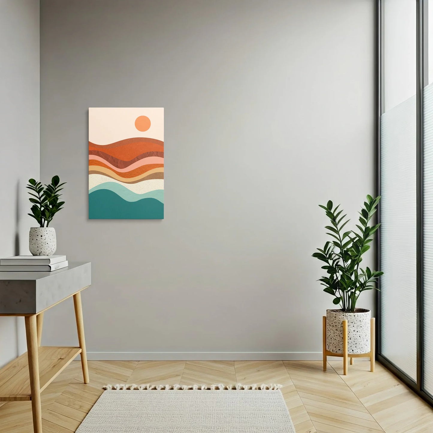 Tablou Abstract - Peisaj în Nuanțe Calde de Soare și Mare - vedere hol