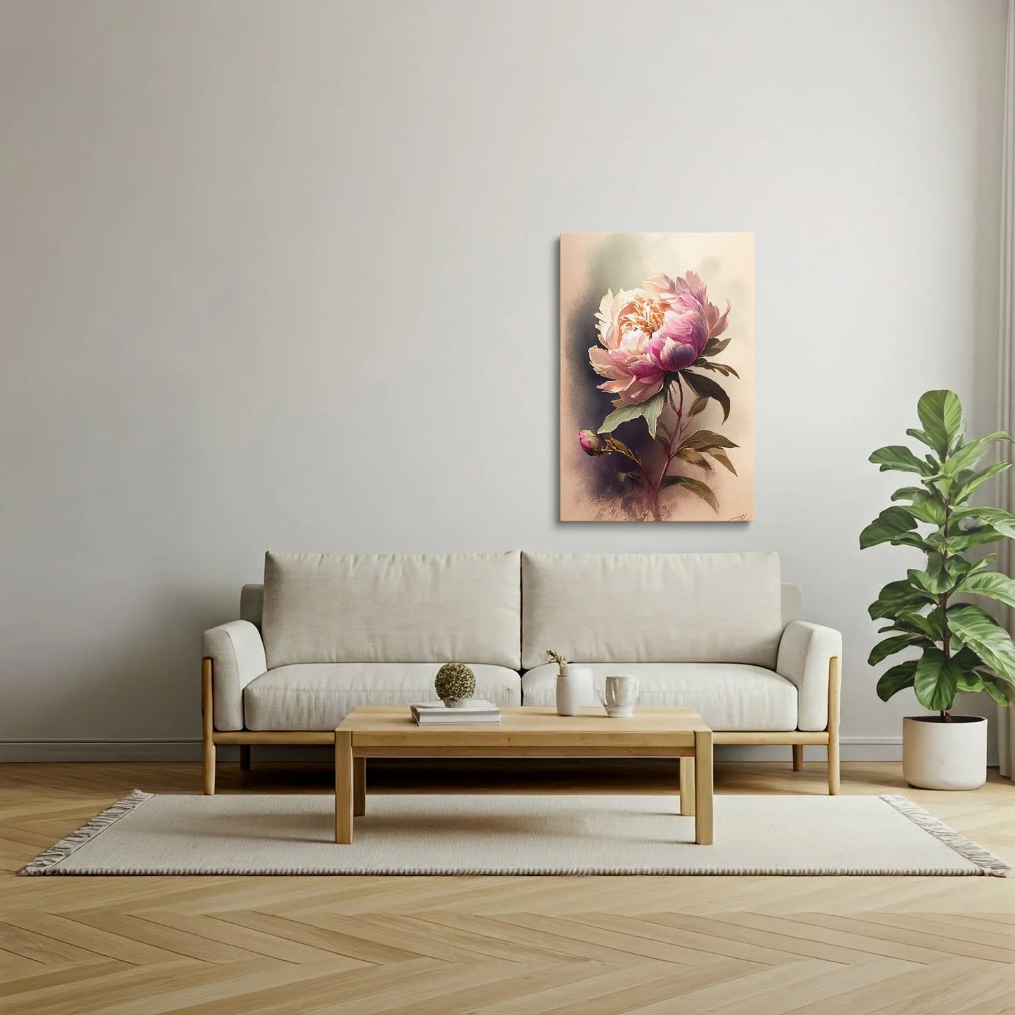 Tablou Flori - Bujori în Nuanțe Delicate - vedere living