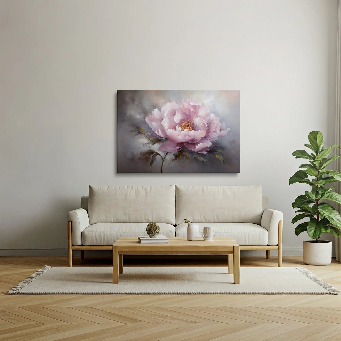 Tablou Flori - Bujori în Nuanțe Delicate 2 - vedere living