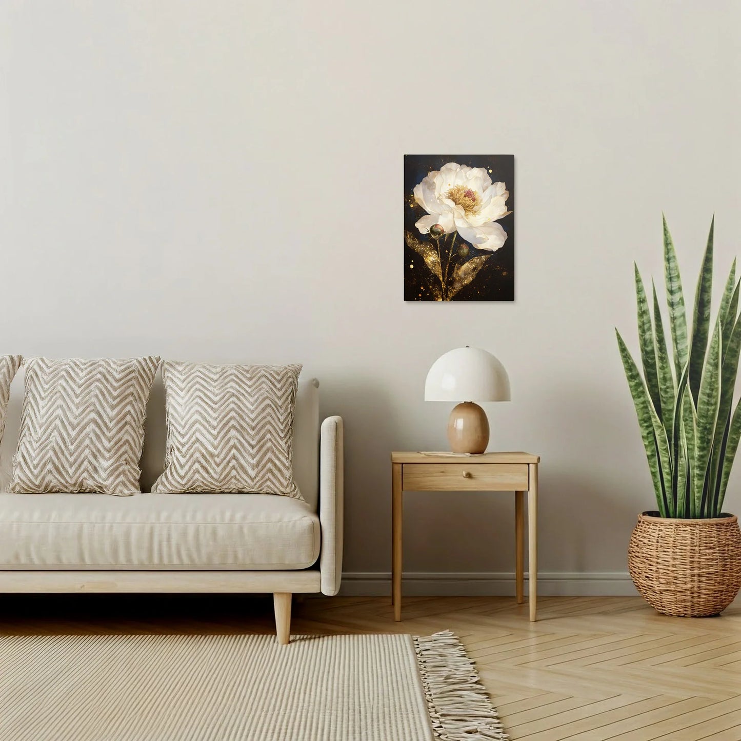 Tablou Flori - Bujori cu Reflexii Aurii - vedere living
