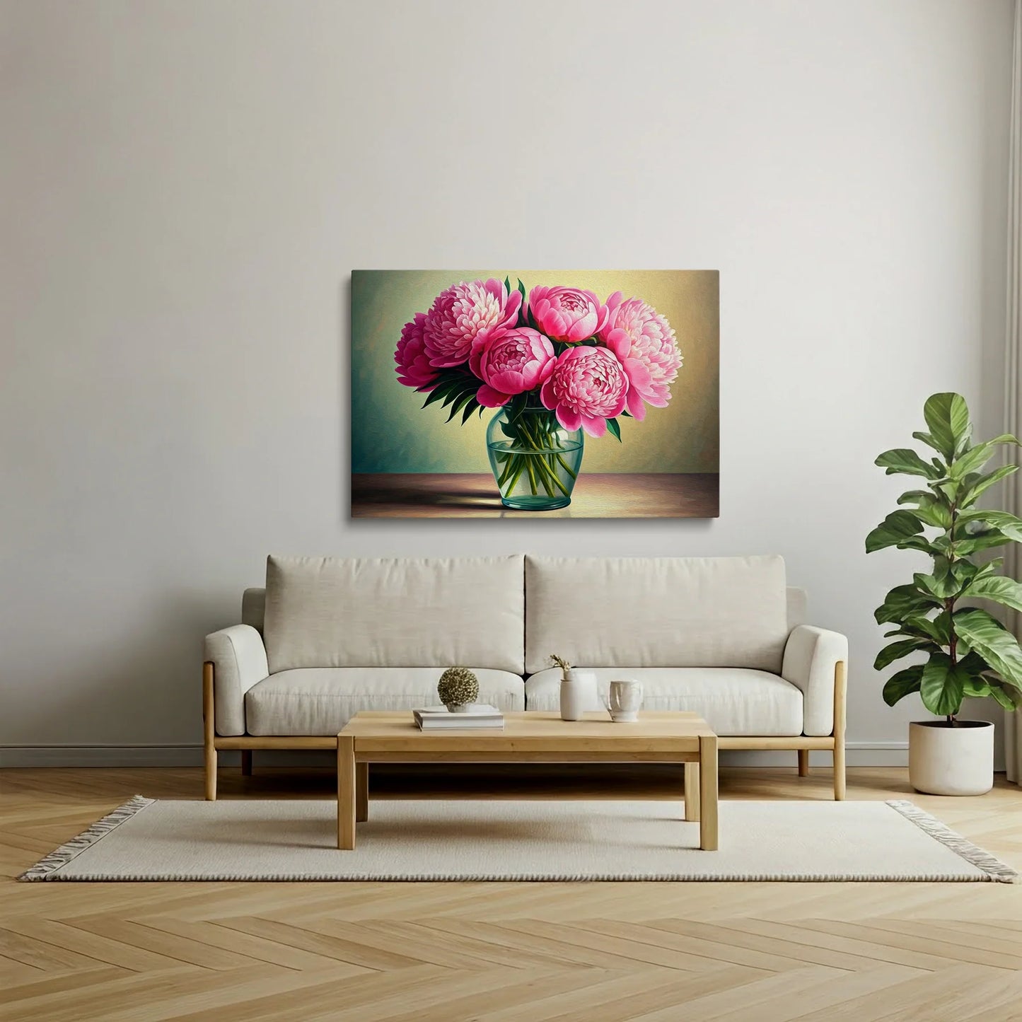 Tablou Flori - Bujori în Vază Colorată - vedere living