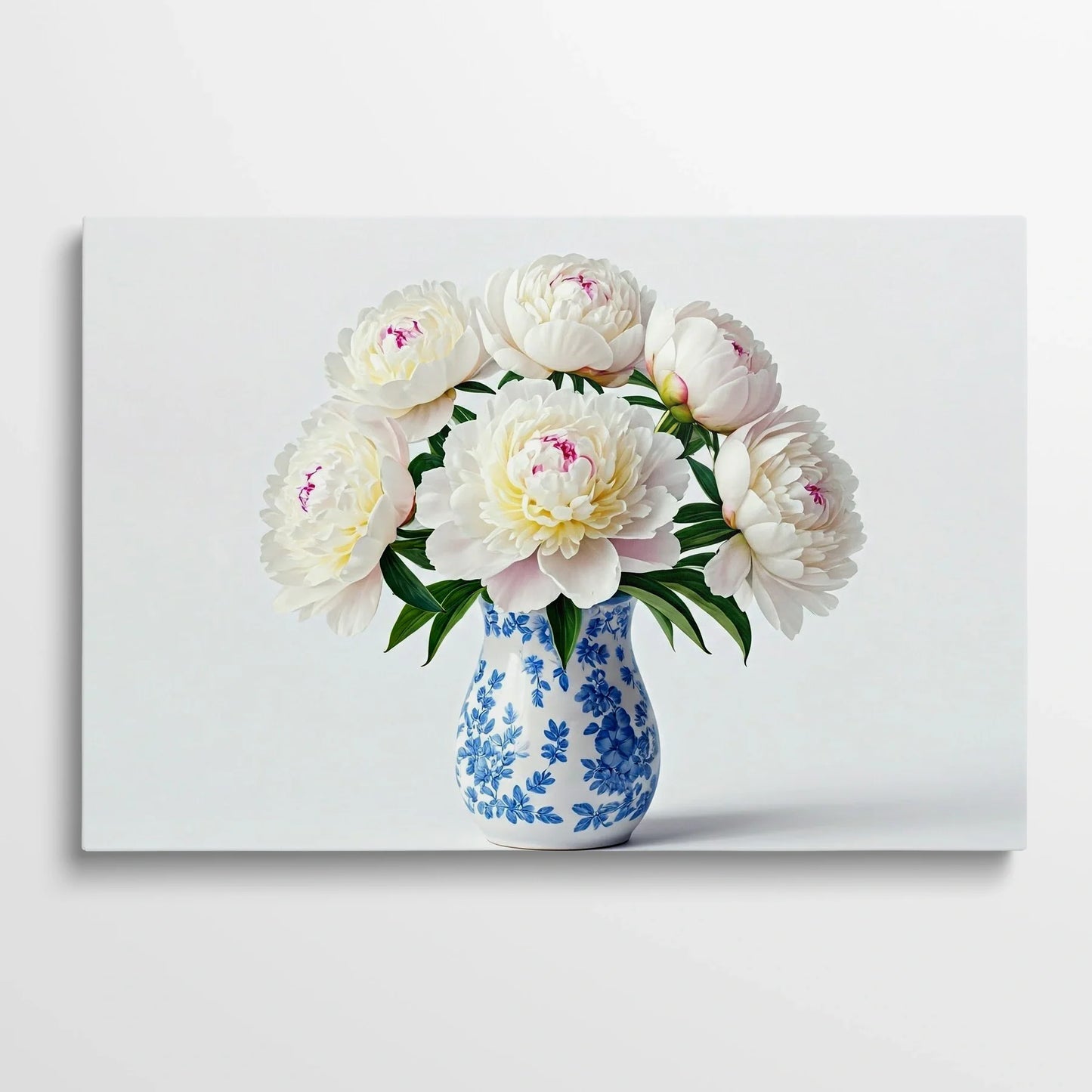 Tablou Flori - Bujori Albi cu Vase Elegante - vedere din fata
