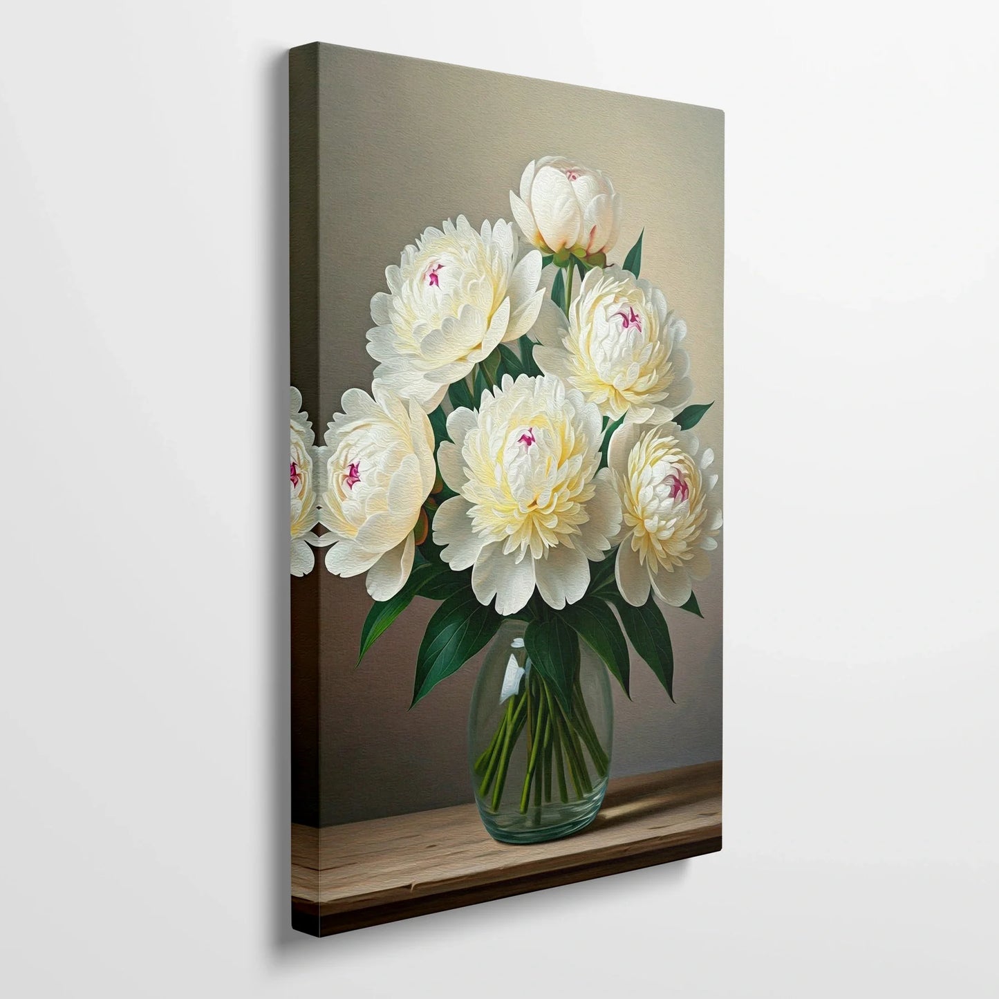 Tablou Flori - Bujori Albi Din Ulei Pe Canvas - vedere din lateral