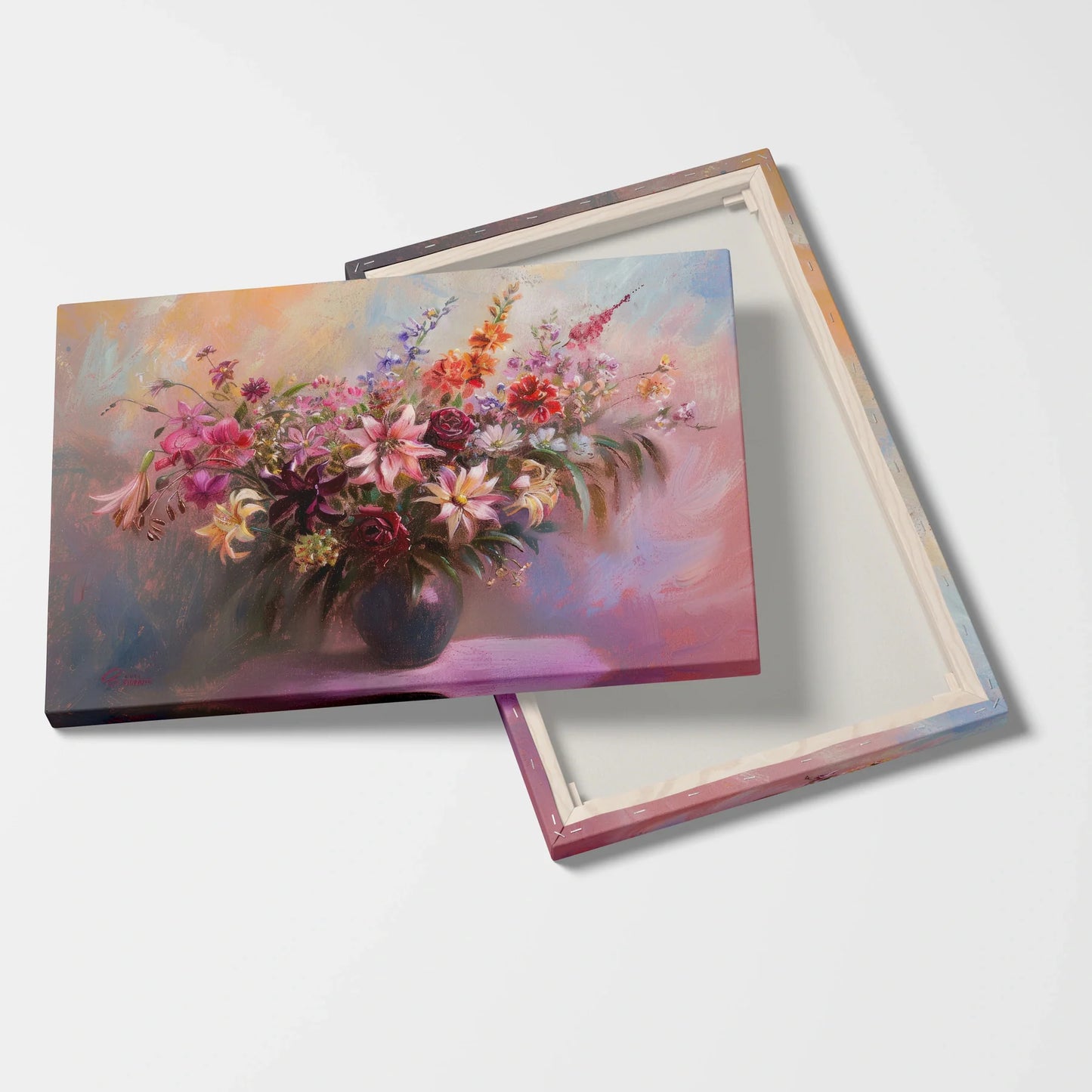 Tablou Flori - Buchet Colorat în Vază - vedere din lateral
