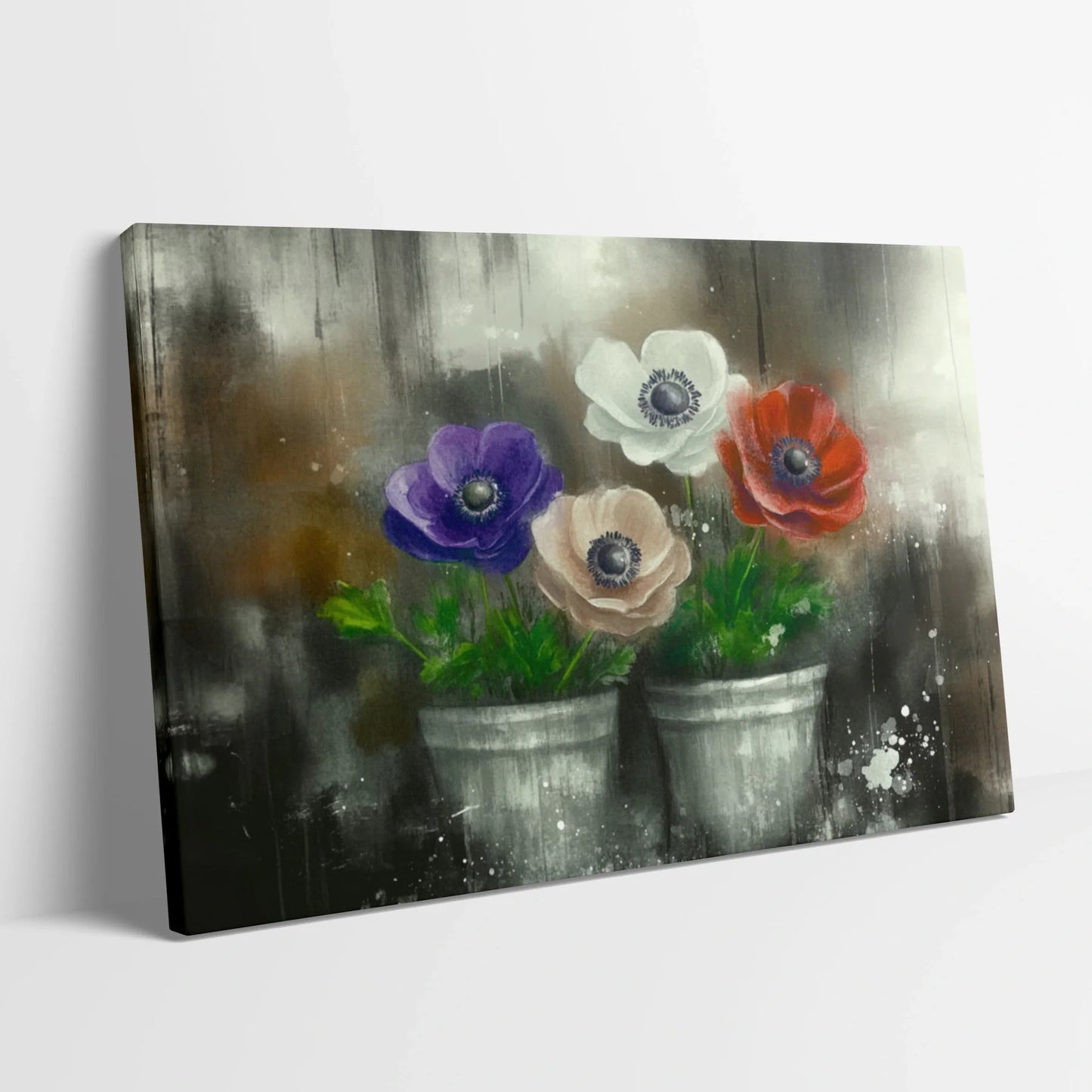 Tablou Flori - Buchet Colorat de Anemone - vedere din lateral sprijinit perete