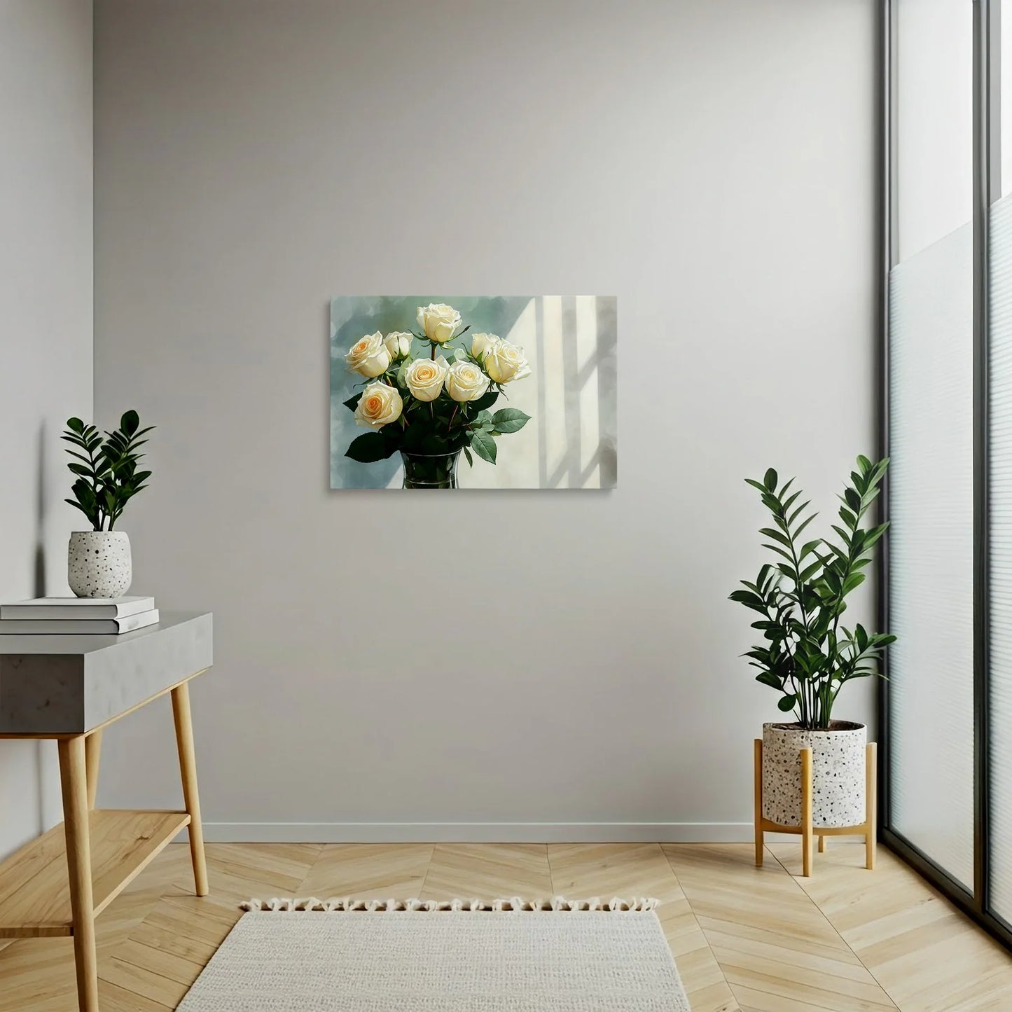 Tablou Flori - Trandafiri Albi în Apus - vedere hol