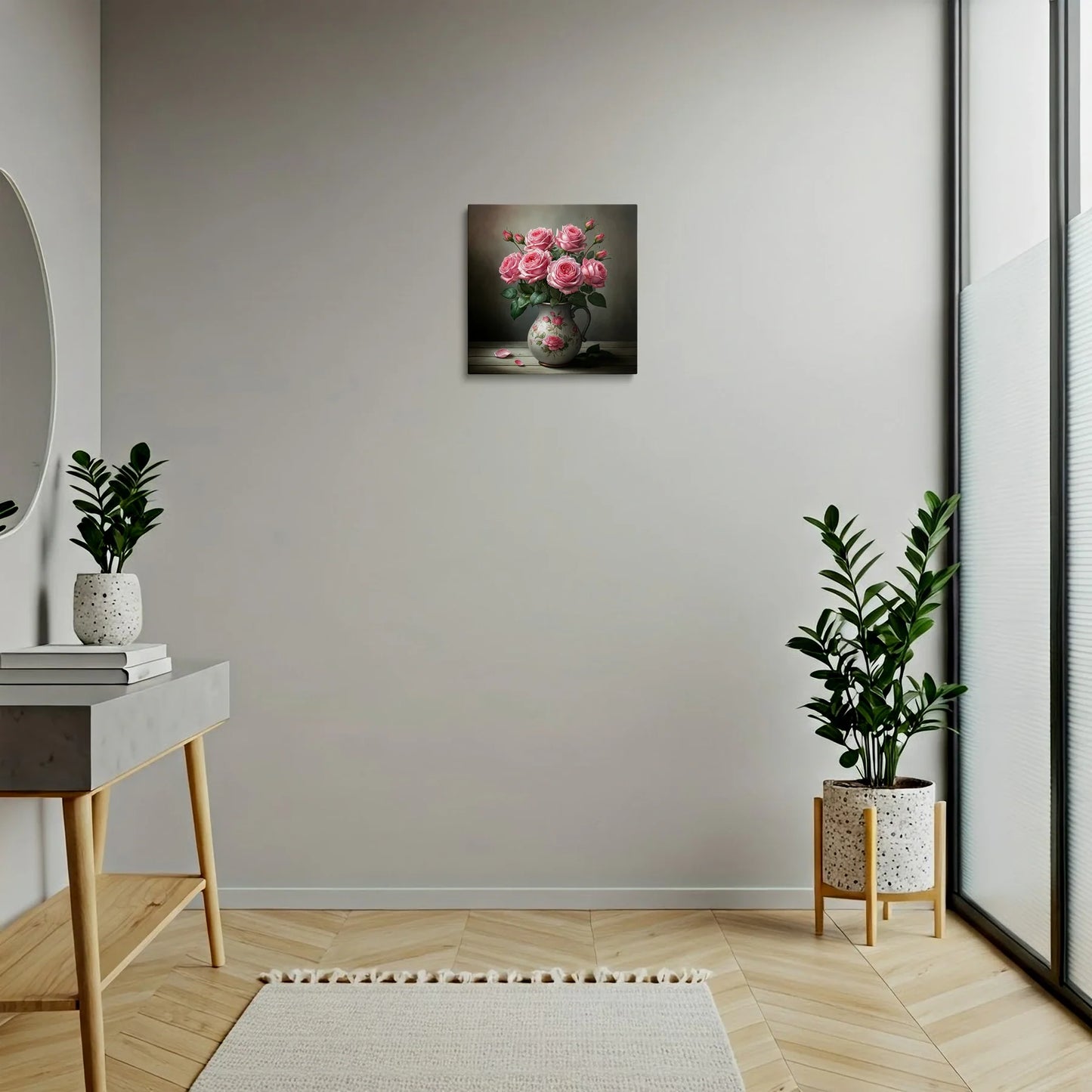Tablou Flori - Trandafiri Roz în Vas Elegant - vedere hol