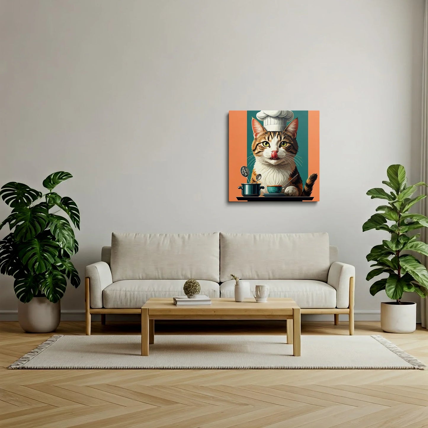 Tablou Modern - Portret Geometric Al Unei Pisici Chef - vedere living