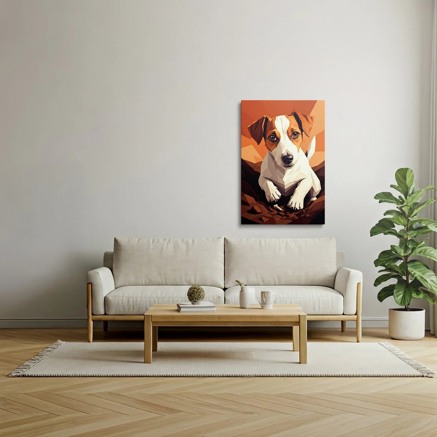 Tablou Modern - Portret Geometric Al Unui Câine Jucăuș - vedere living