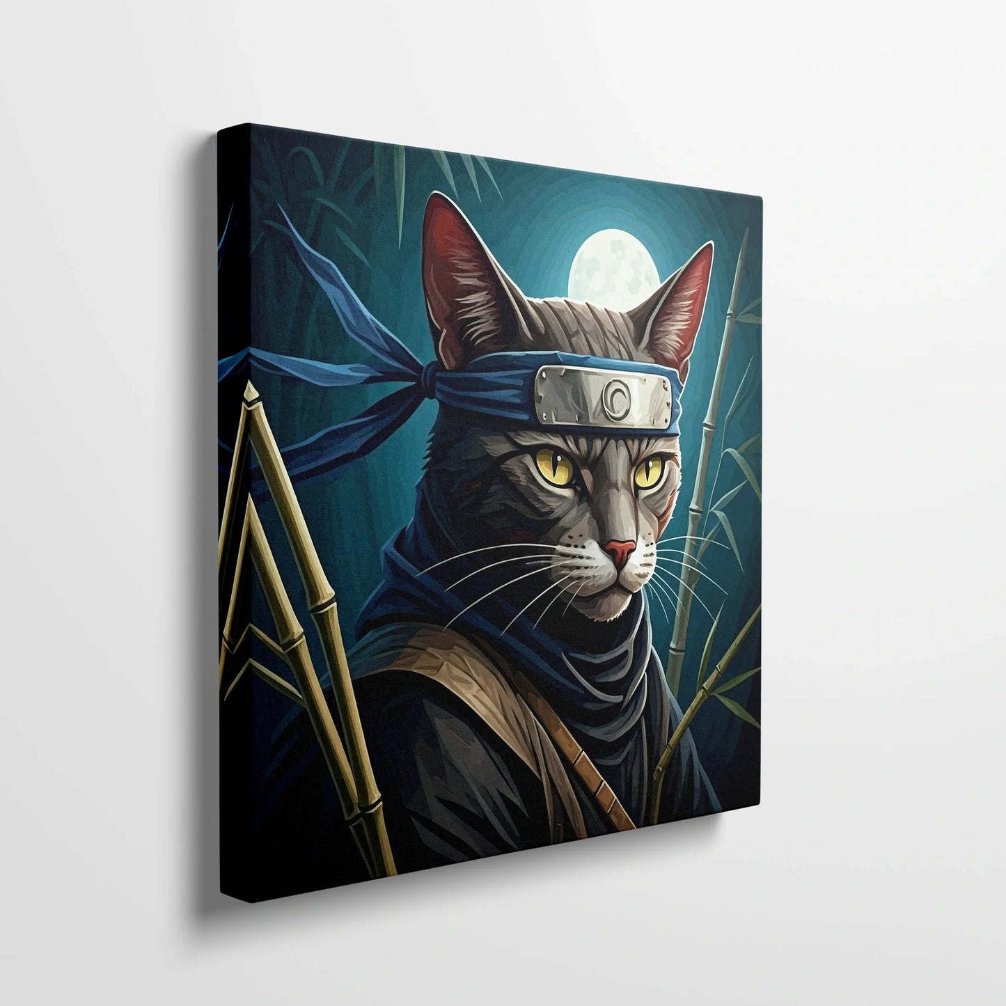 Tablou Modern - Portret Geometric de Pisică Ninja - vedere din lateral sprijinit perete