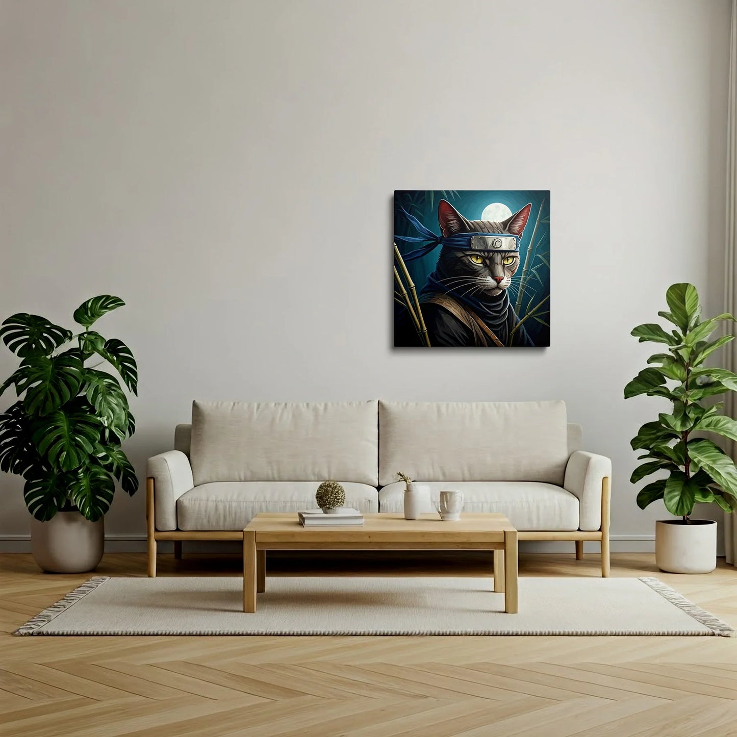 Tablou Modern - Portret Geometric de Pisică Ninja - vedere living