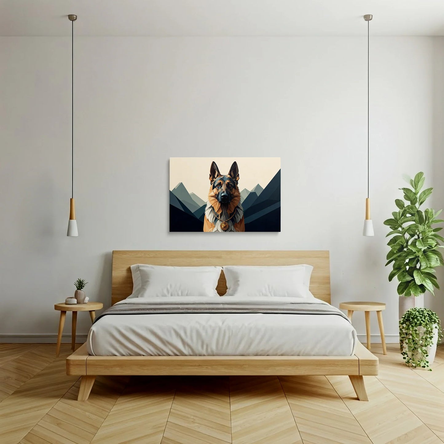 Tablou Modern - Portret Geometric de Câine 2 - vedere dormitor