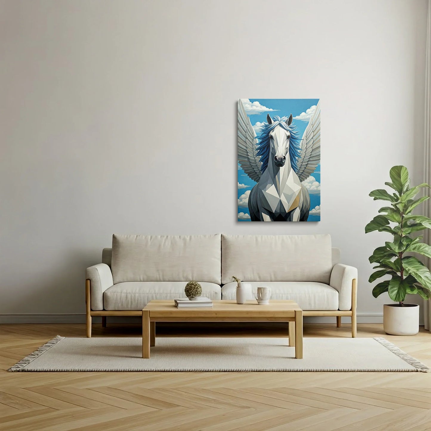 Tablou Modern - Portret Geometric de Cal cu Aripi - vedere living