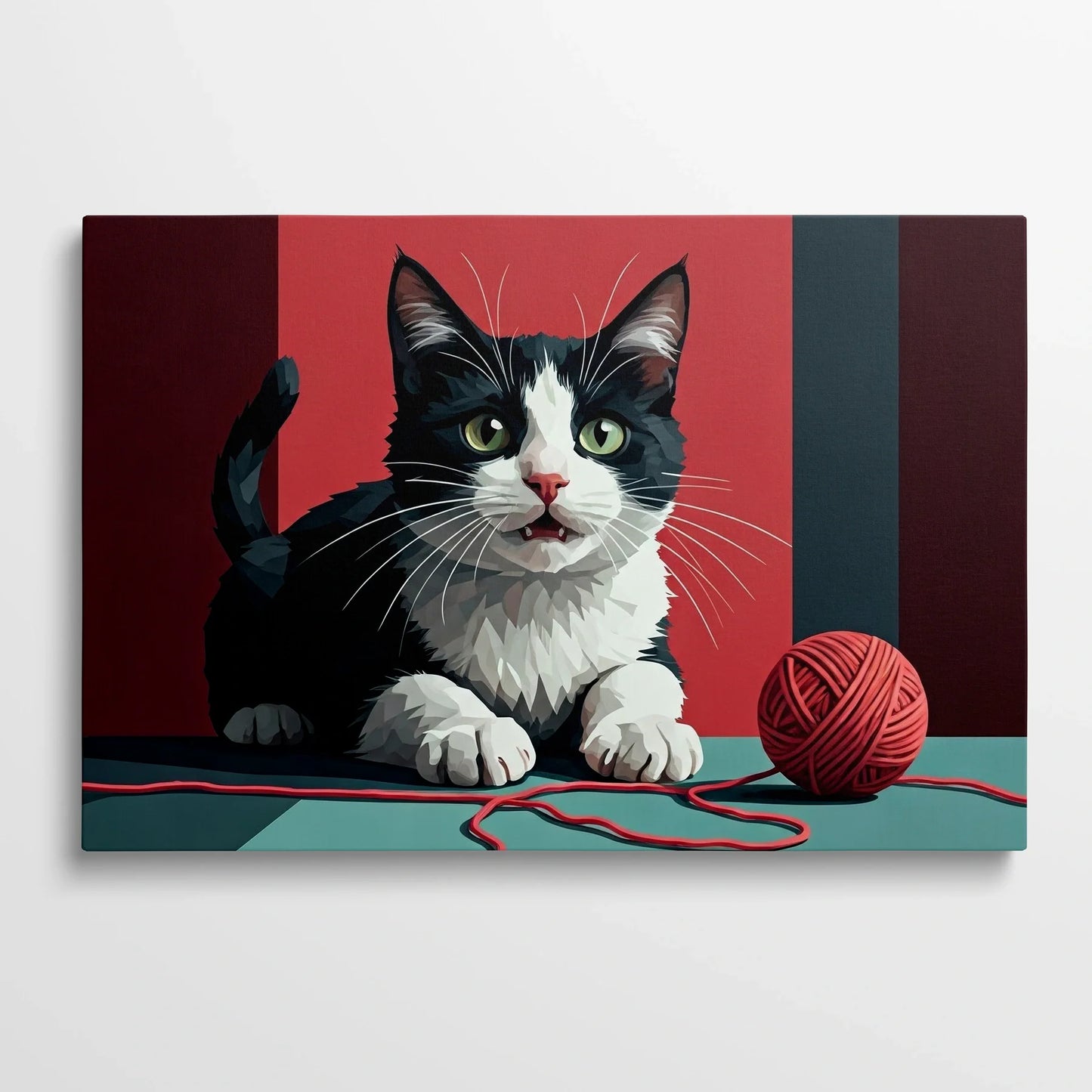Tablou Modern - Portret Geometric Al Unei Pisici Jucăușe - vedere din fata