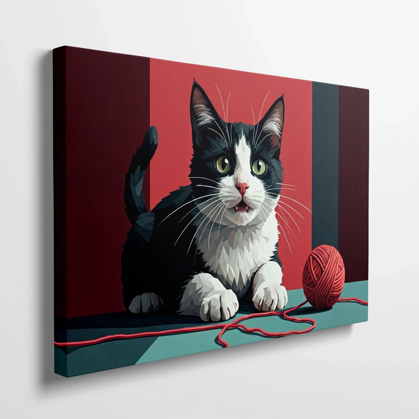 Tablou Modern - Portret Geometric Al Unei Pisici Jucăușe - vedere din lateral