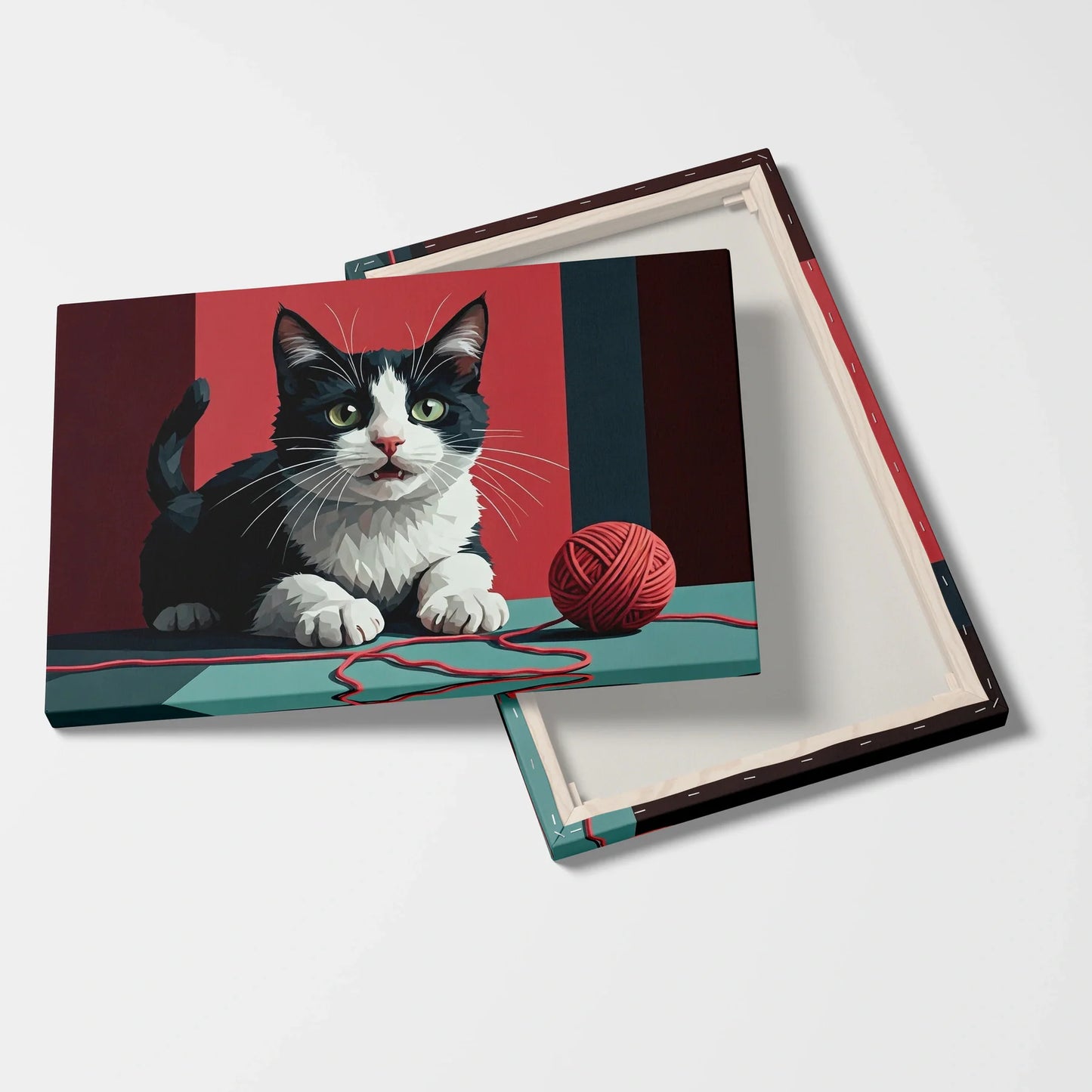 Tablou Modern - Portret Geometric Al Unei Pisici Jucăușe - vedere fata verso