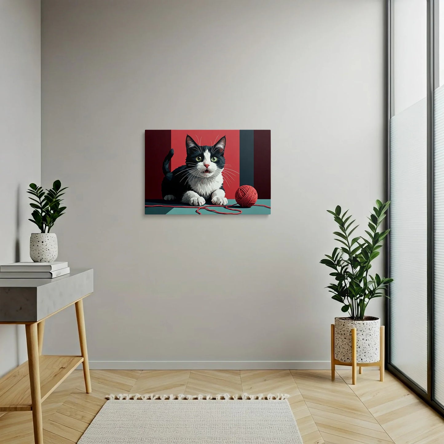 Tablou Modern - Portret Geometric Al Unei Pisici Jucăușe - vedere hol