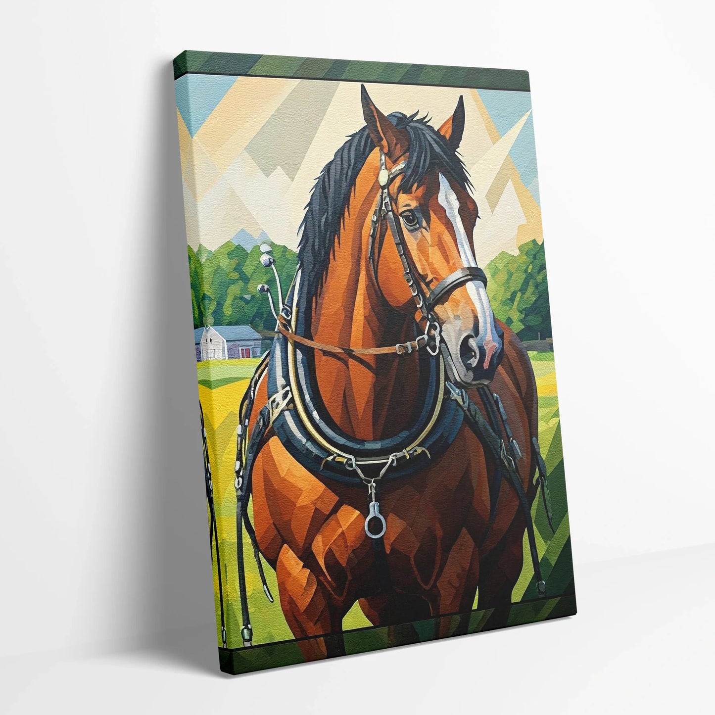 Tablou Modern - Portret Geometric de Cal 5 - vedere din lateral sprijinit perete