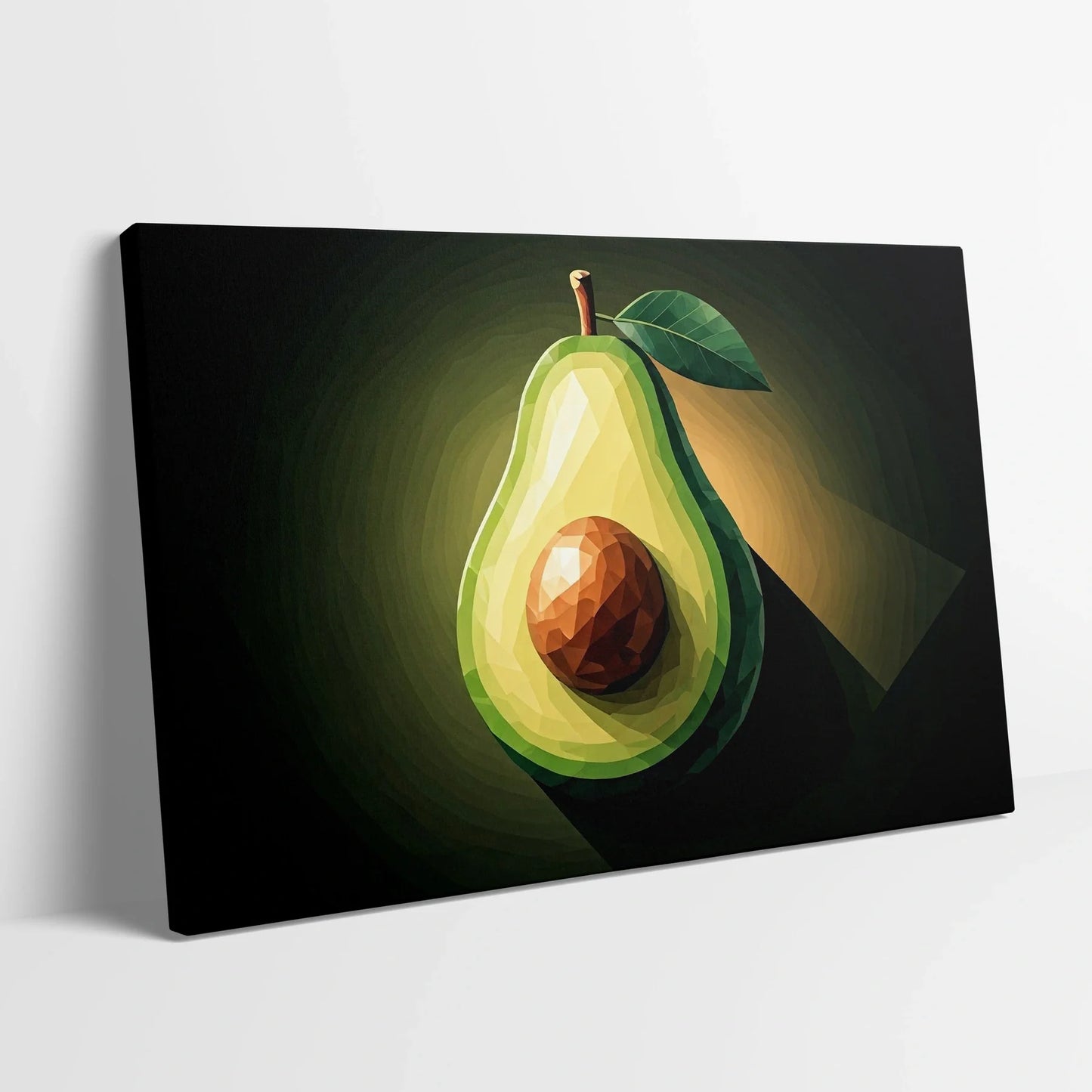 Tablou Modern - Avocado Cubist Colorat - vedere din lateral sprijinit perete