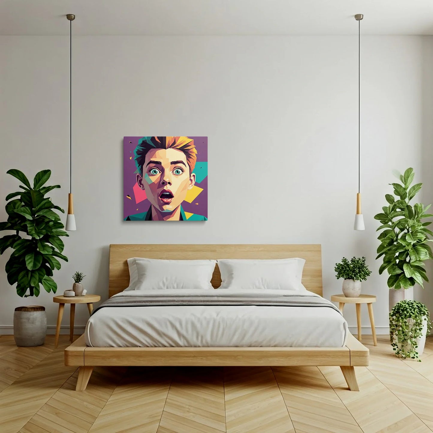 Tablou Modern - Portret Geometric cu Emoții Intense - vedere dormitor
