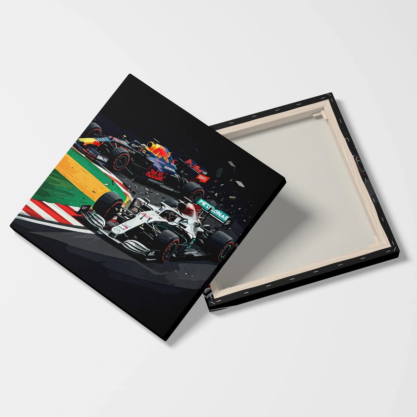 Tablou Modern - Coliziune Iconică în Formula 1 - vedere fata verso