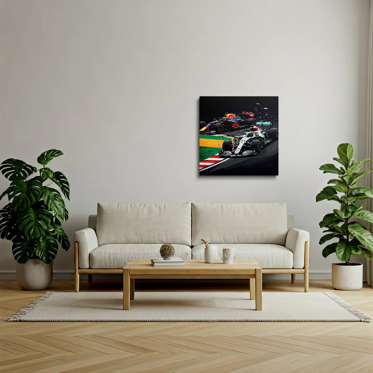 Tablou Modern - Coliziune Iconică în Formula 1 - vedere living