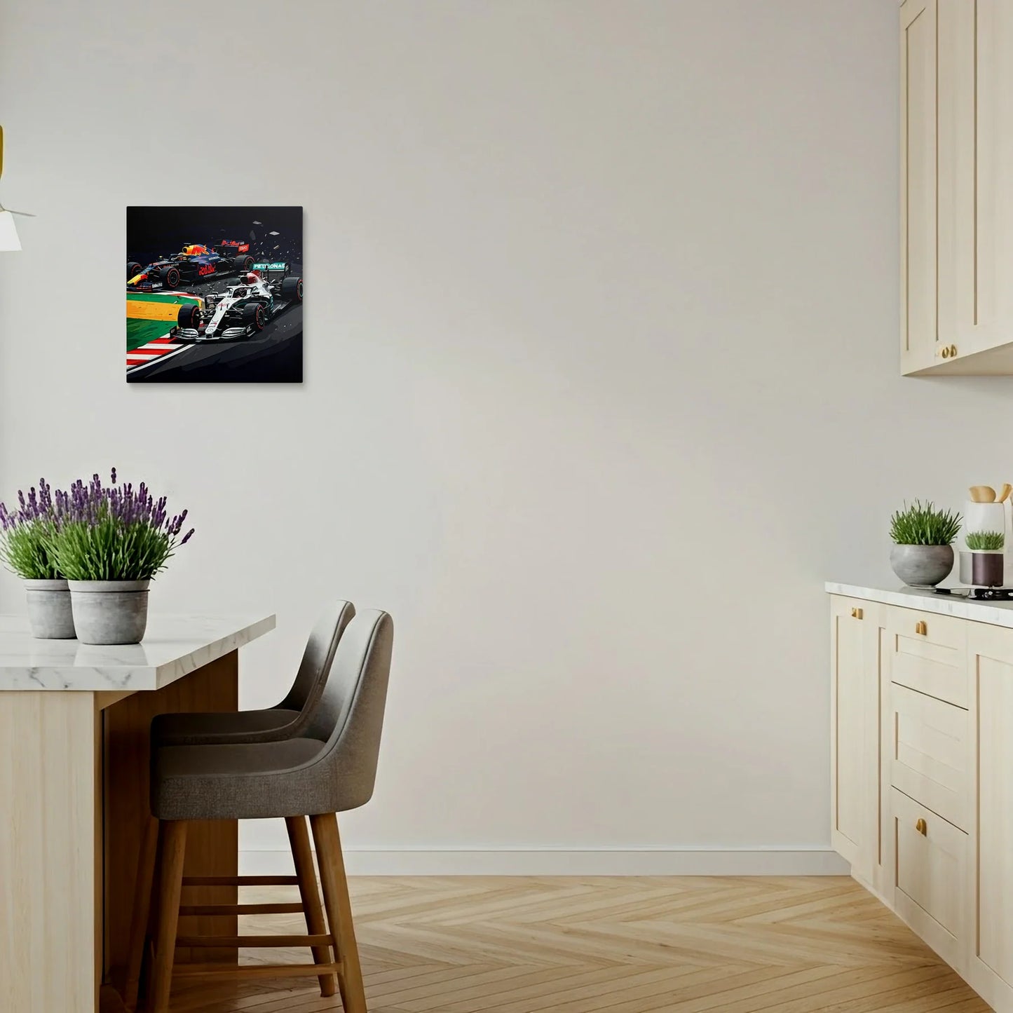 Tablou Modern - Coliziune Iconică în Formula 1 - vedere bucatarie