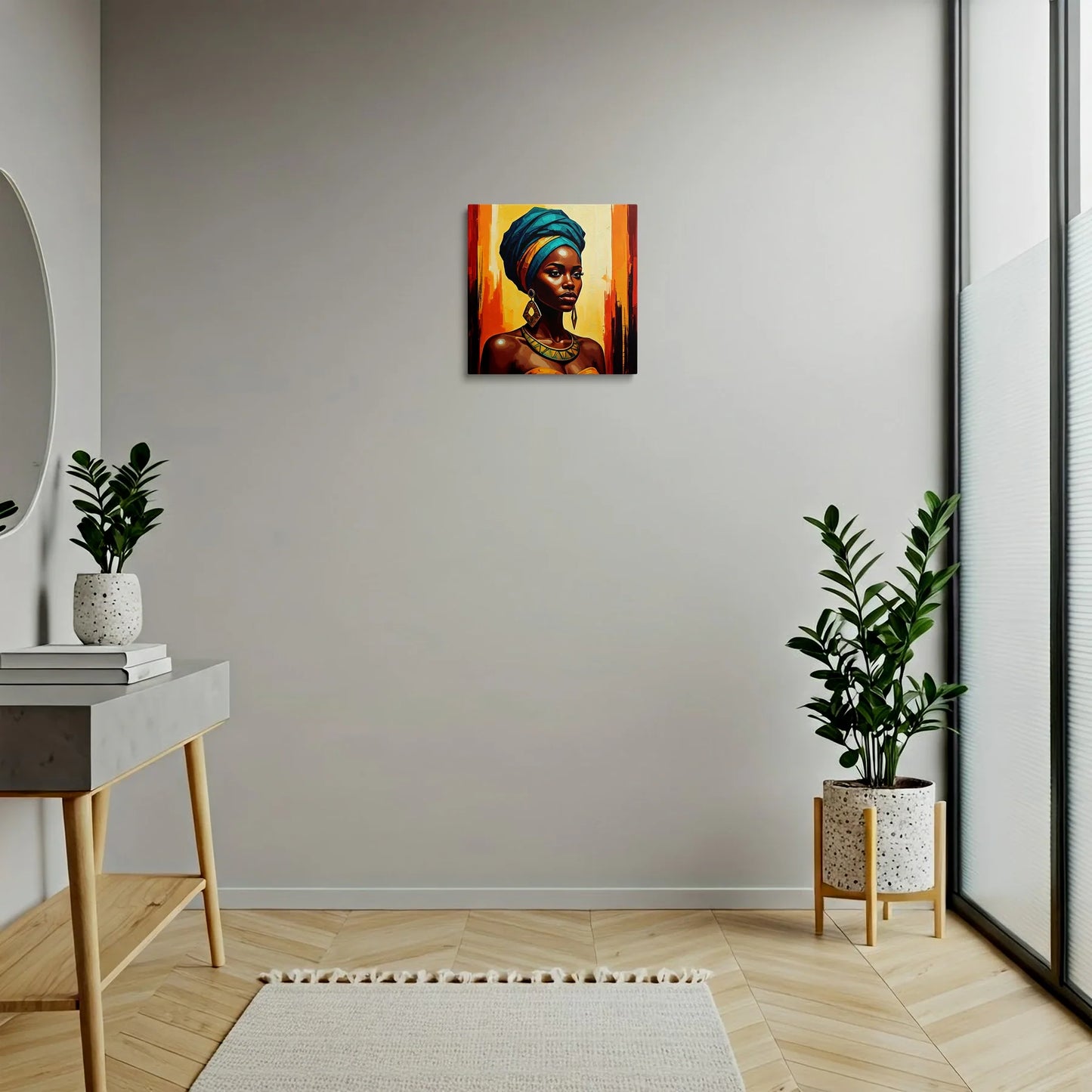 Tablou Modern - Femeie Africană cu Accente Colorate - vedere hol