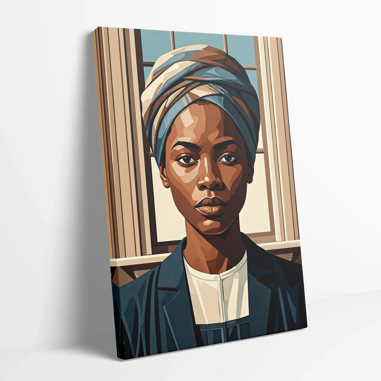 Tablou Modern - Portret Geometric Feminin Inspirat - vedere din lateral sprijinit perete