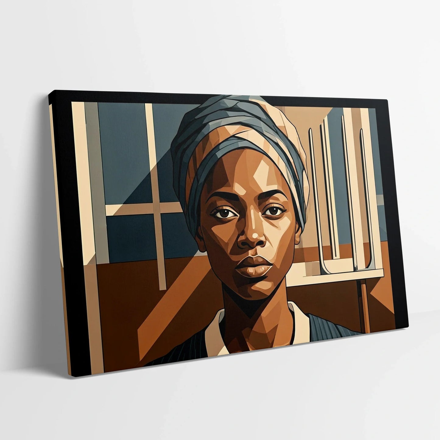 Tablou Modern - Portret Geometric Feminin - vedere din lateral sprijinit perete