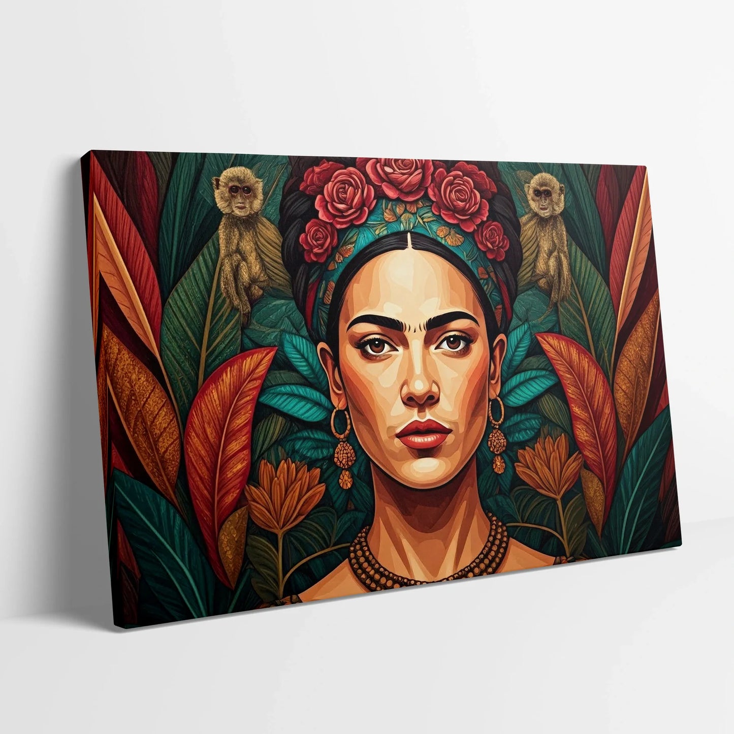 Tablou Modern - Portret Feminin Geometric Colorat - vedere din lateral sprijinit perete