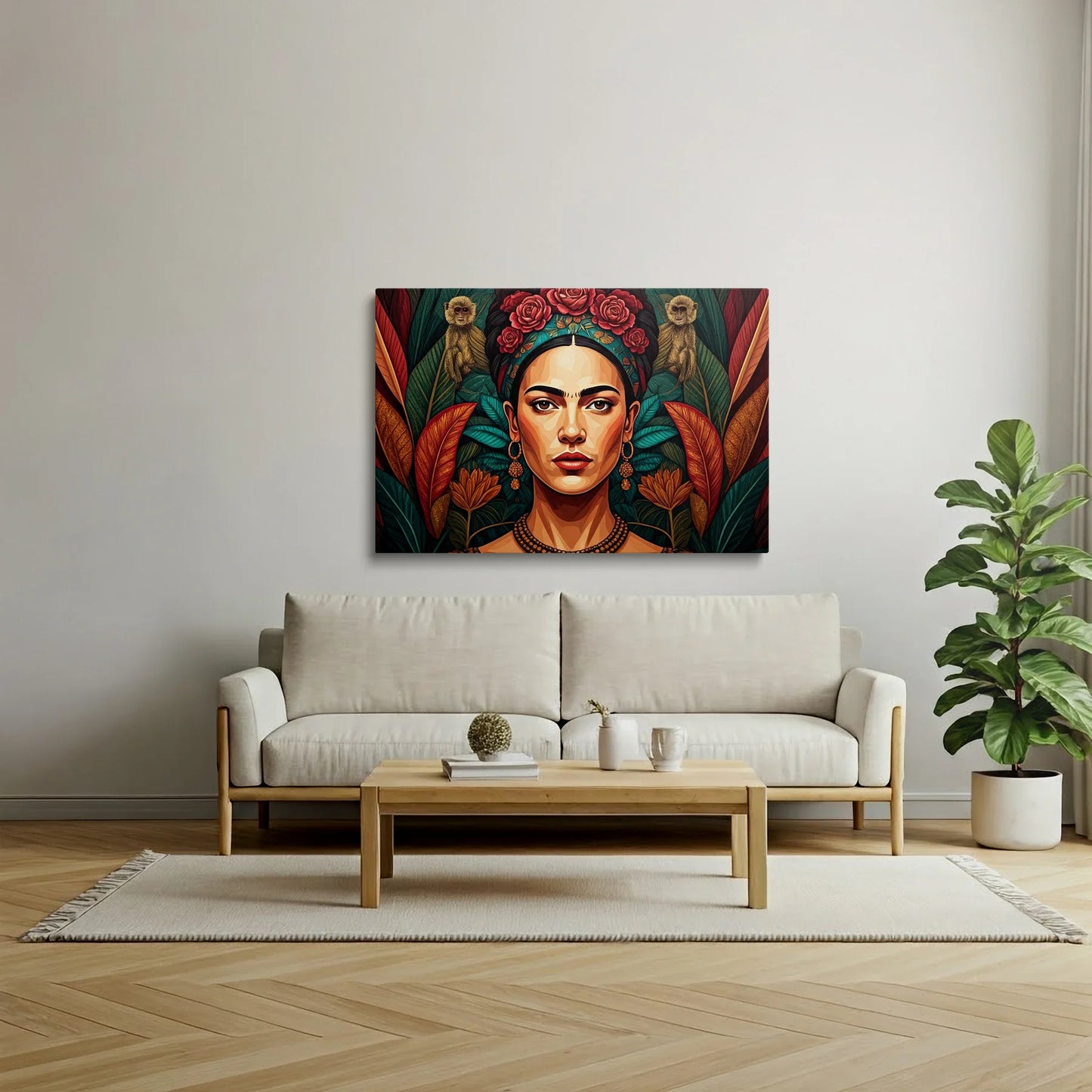 Tablou Modern - Portret Feminin Geometric Colorat - vedere living