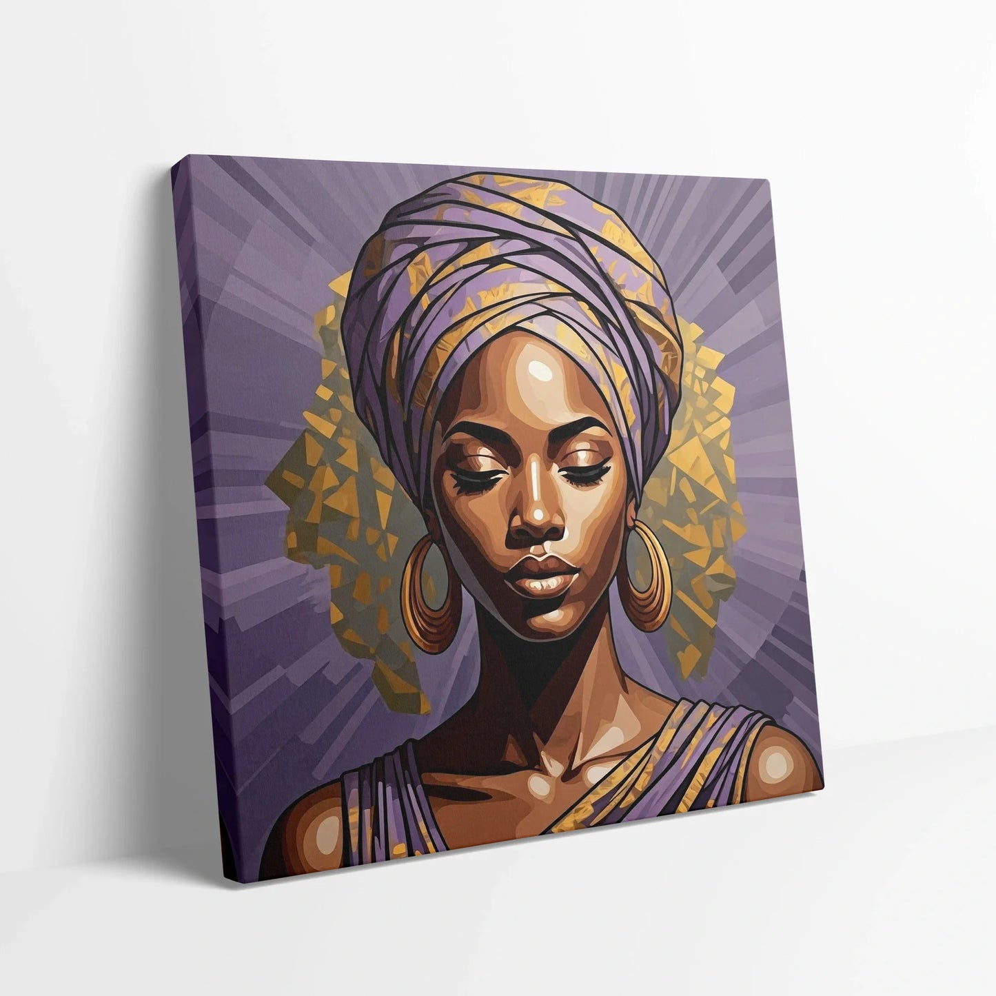 Tablou Modern - Portret Geometric Feminin în Nuanțe de Lavandă - vedere din lateral