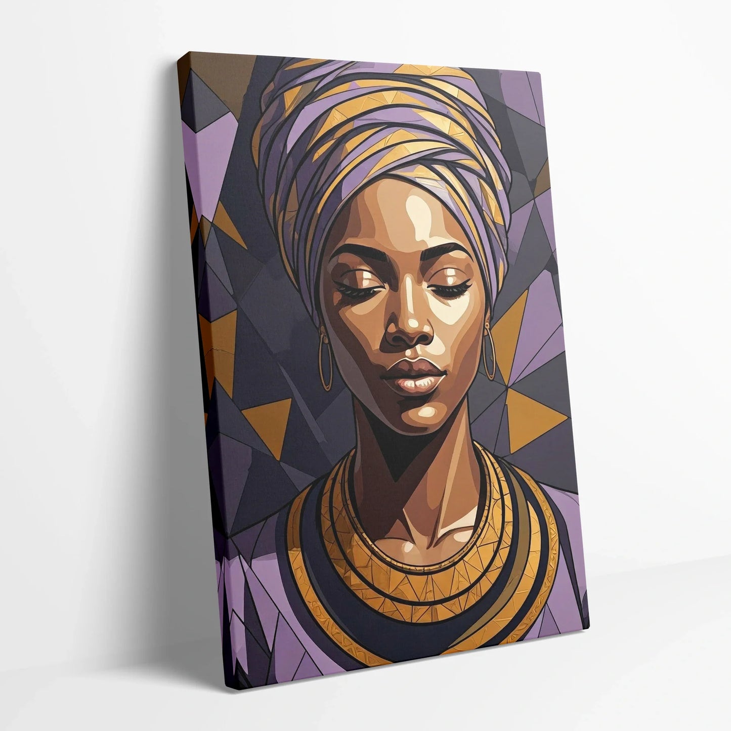 Tablou Modern - Portret Geometric African Expresiv - vedere din lateral sprijinit perete