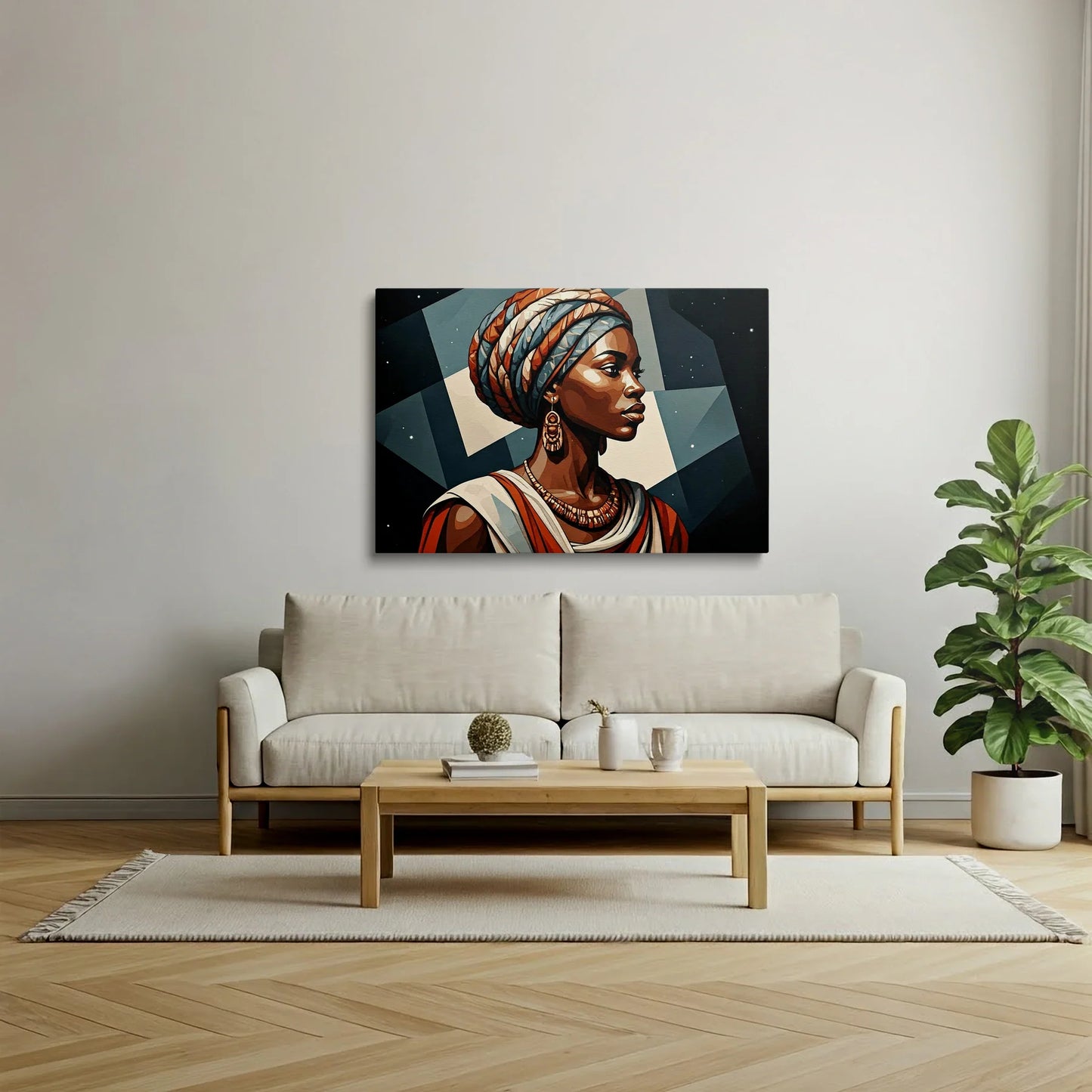 Tablou Modern - Portret Geometric Feminin Exprimat - vedere living
