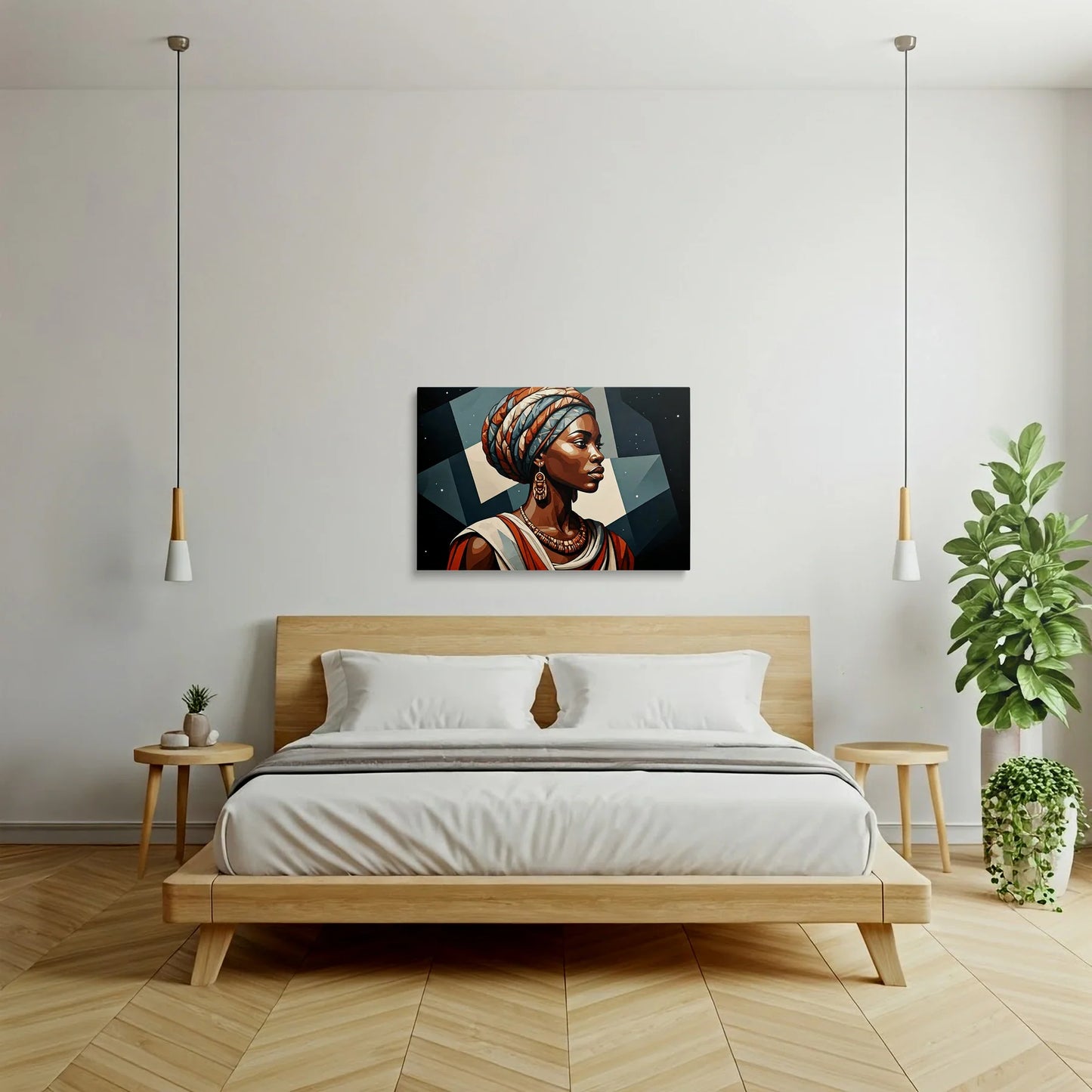 Tablou Modern - Portret Geometric Feminin Exprimat - vedere dormitor